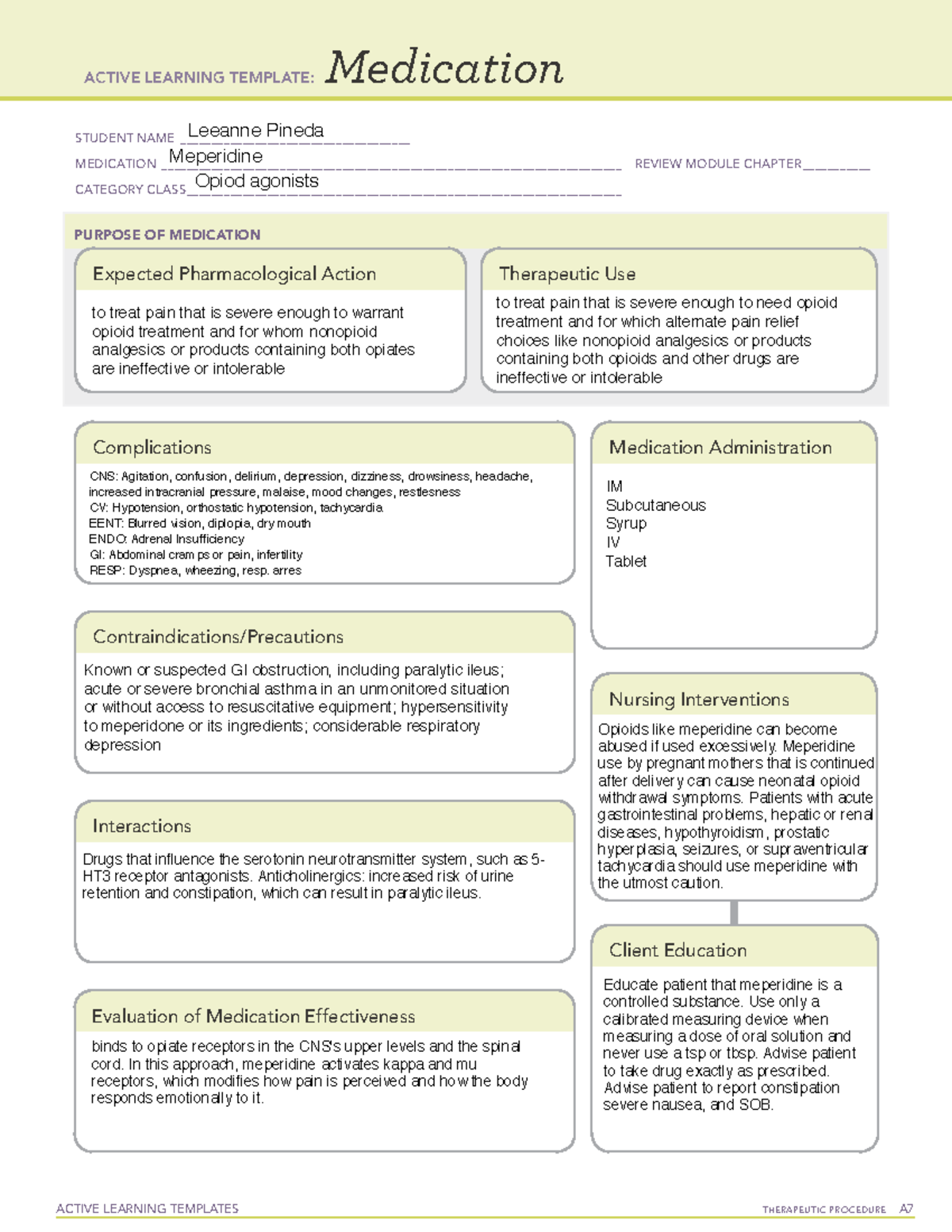 Meperidine - ATI LEARNING TEMPLATE - ACTIVE LEARNING TEMPLATES ...