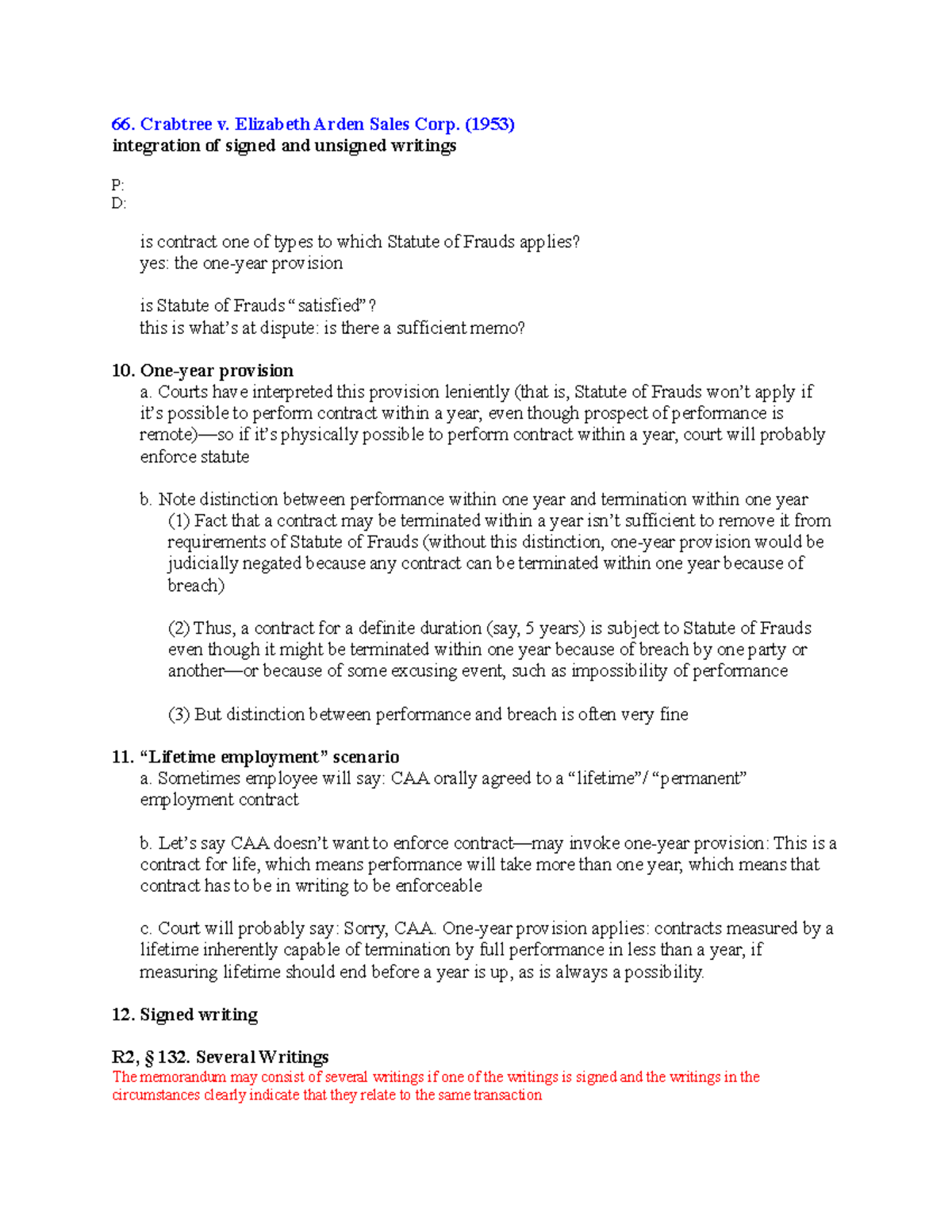 Contracts Law Outline 1 Crabtree v. Elizabeth Arden Sales Corp