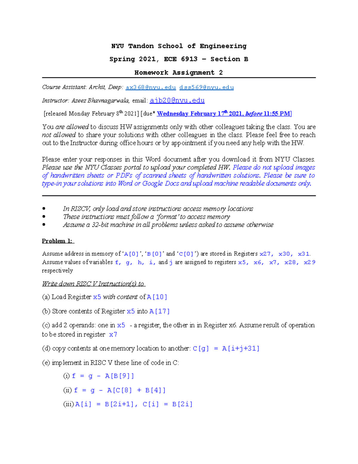 Hw 2 Ece 6913 Ece 6913 Nyu Tandon School Of Engineering Spring 21 Ece 6913 Section Homework Assignment Course Assistant Archit Deep Ax368 Nyu Studocu