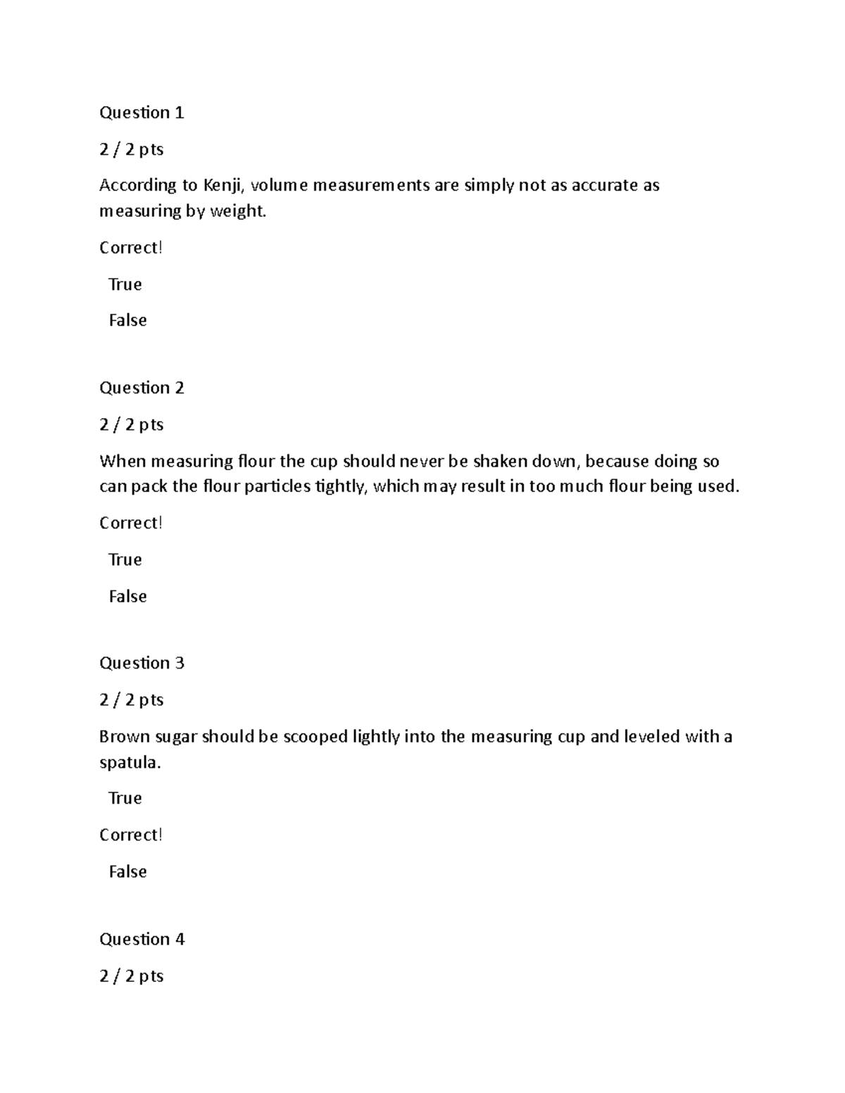 Document 2 Measuring and High altitude baking QUiz Question 1 2 / 2