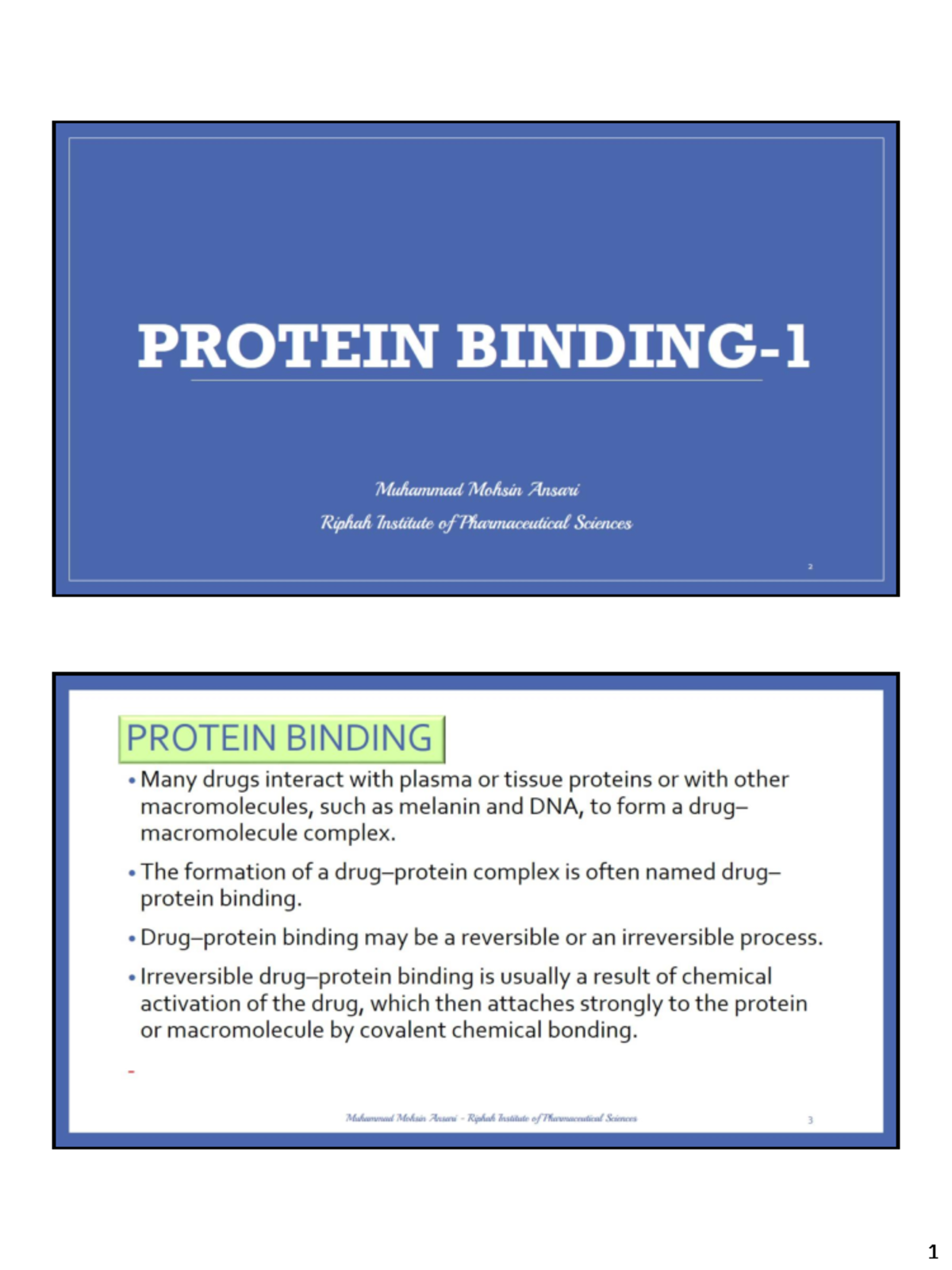 Protein Binding 1 PHRM625S001 Studocu