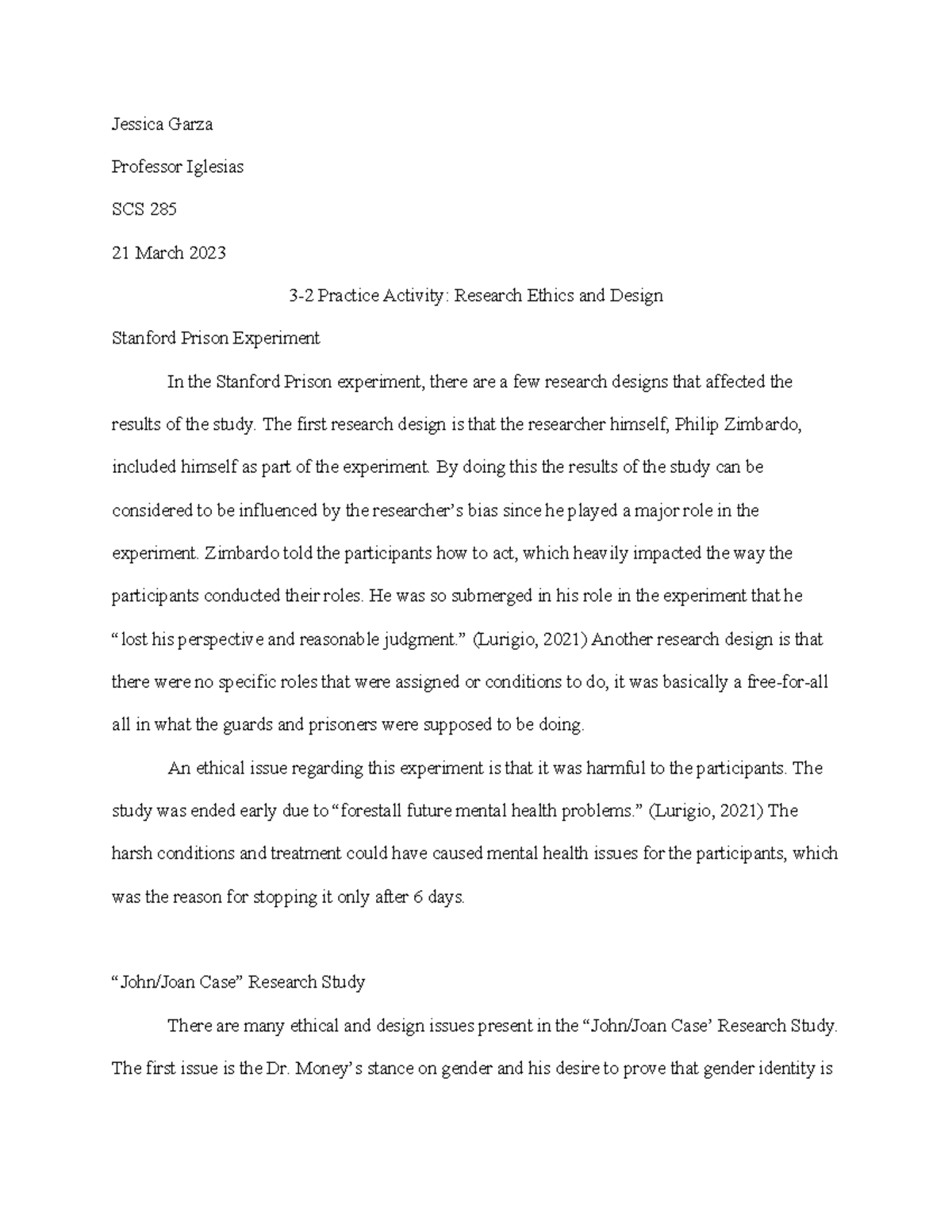 SCS 285 32 Practice Activity Jessica Garza Professor Iglesias SCS