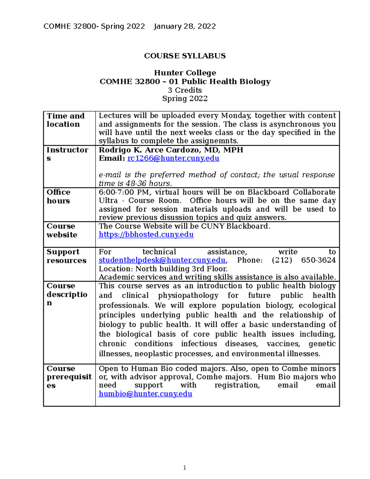 Public Health Course Syllabus