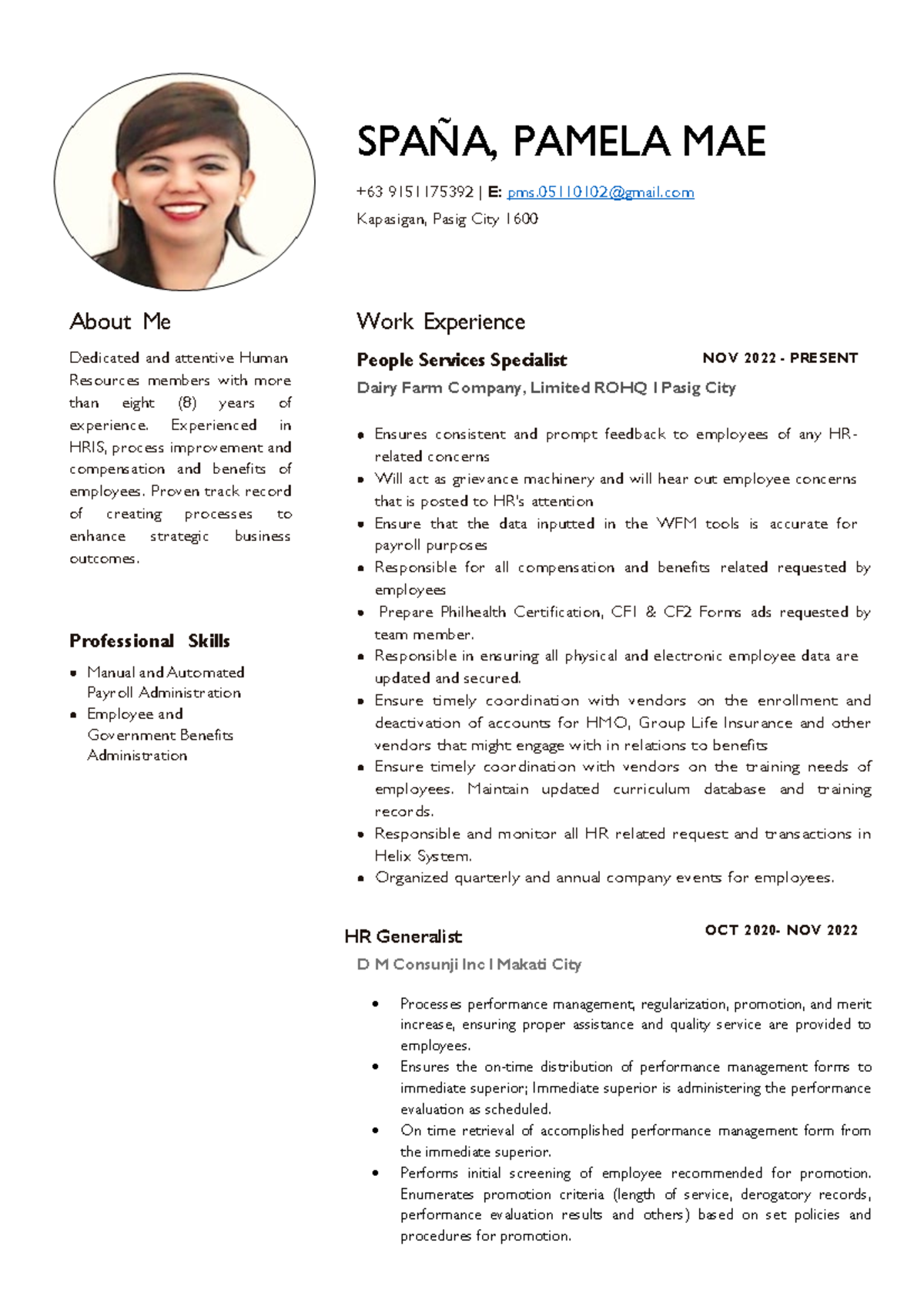 Resume Pamela Mae Spaña - SPAÑA, PAMELA MAE +63 9151175392 | E: pms ...