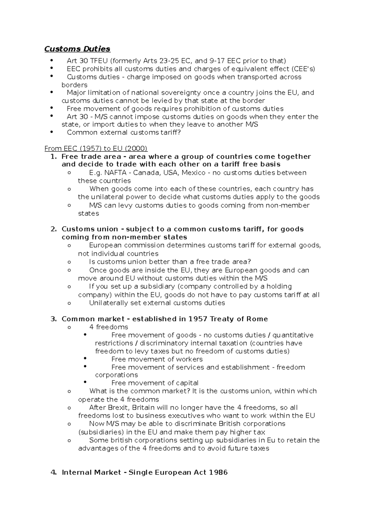 Customs Duties Lecture notes 1 Customs Duties Art 30 TFEU (formerly