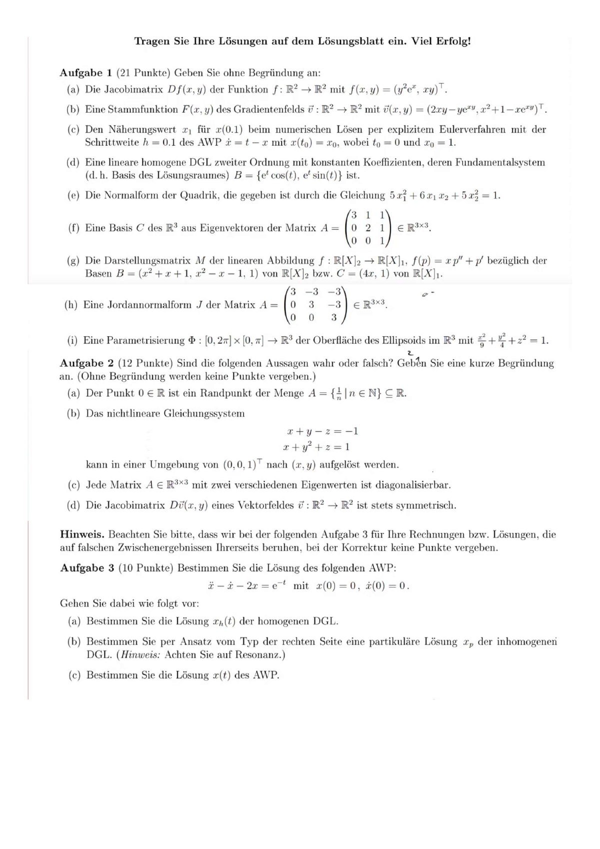 HM2 WS 18 19 - HM2 Klausur WinterSemester 2018 2019 HM2 Klausur ...