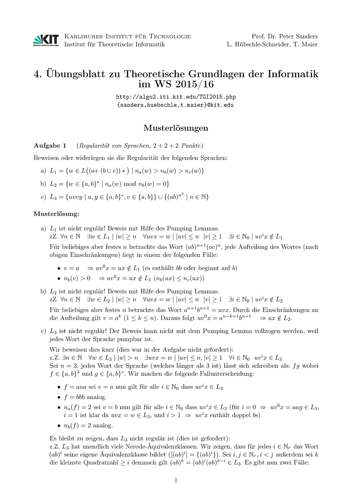 Blatt 04 Loesung Theoretische Informatik I Studocu