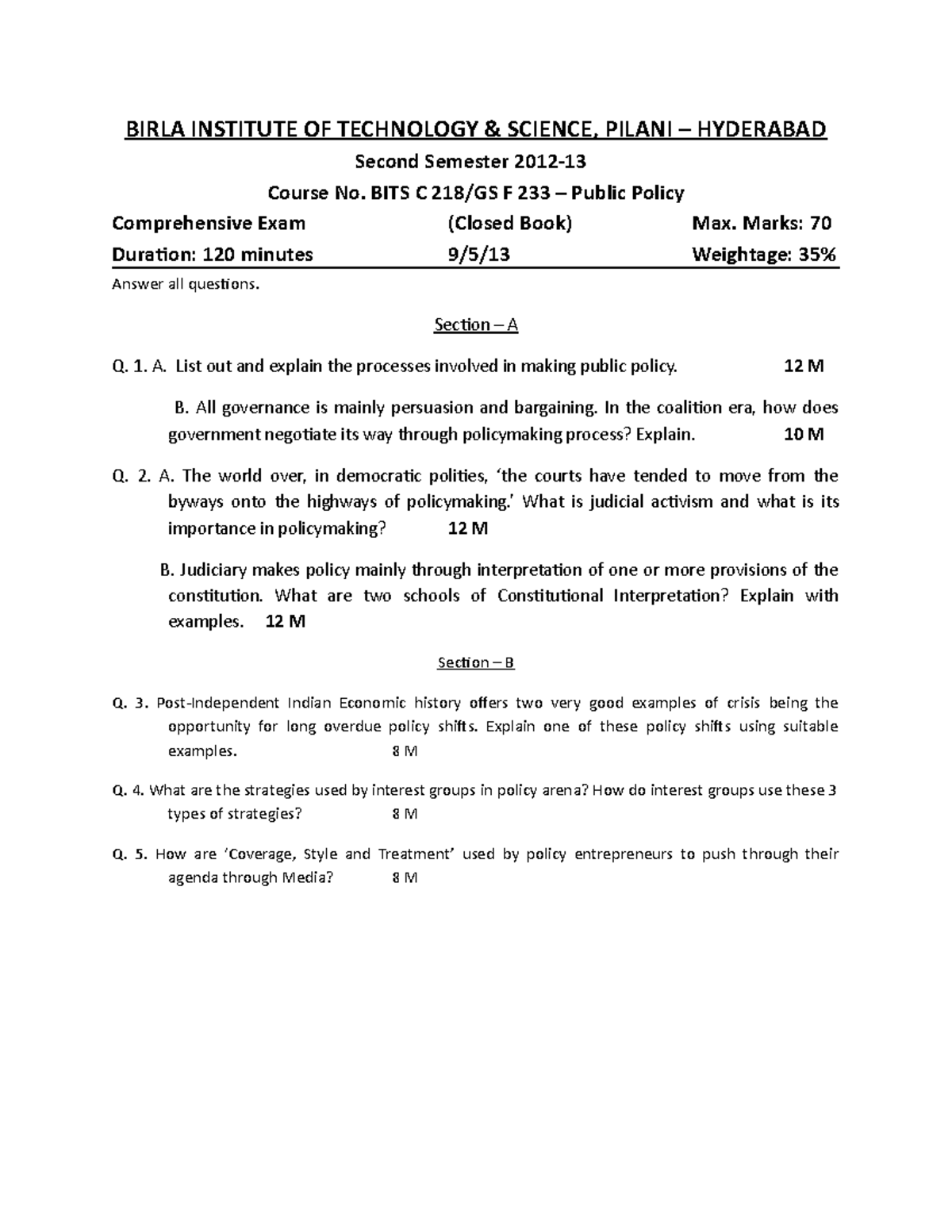 Compre Question Paper - BIRLA INSTITUTE OF TECHNOLOGY & SCIENCE, PILANI ...
