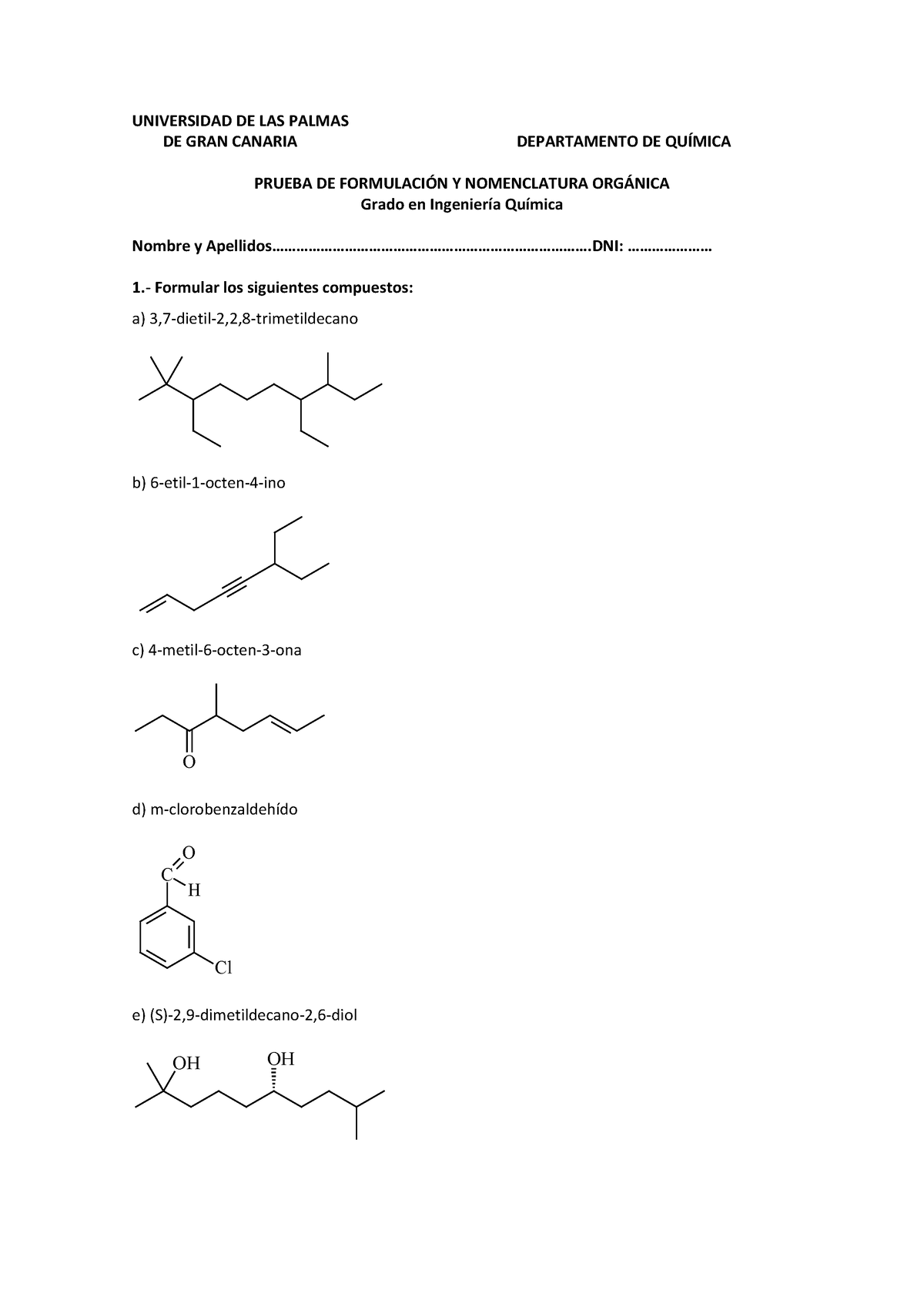 Examen De Formulaci Ã³n Org Ã¡nica Ejemplo Resuelto - UNIVERSIDAD DE ...