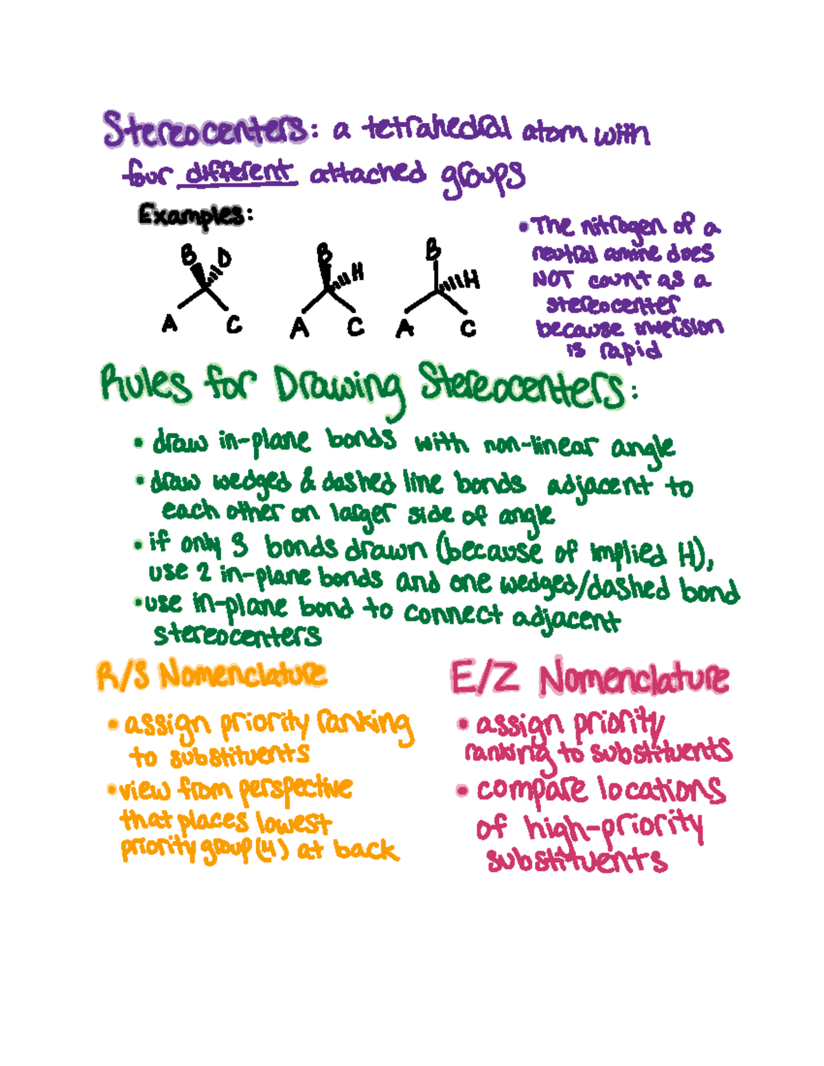 Chem 3A Summary Assignment GH - Stereo centers a tetrahedral atom with ...