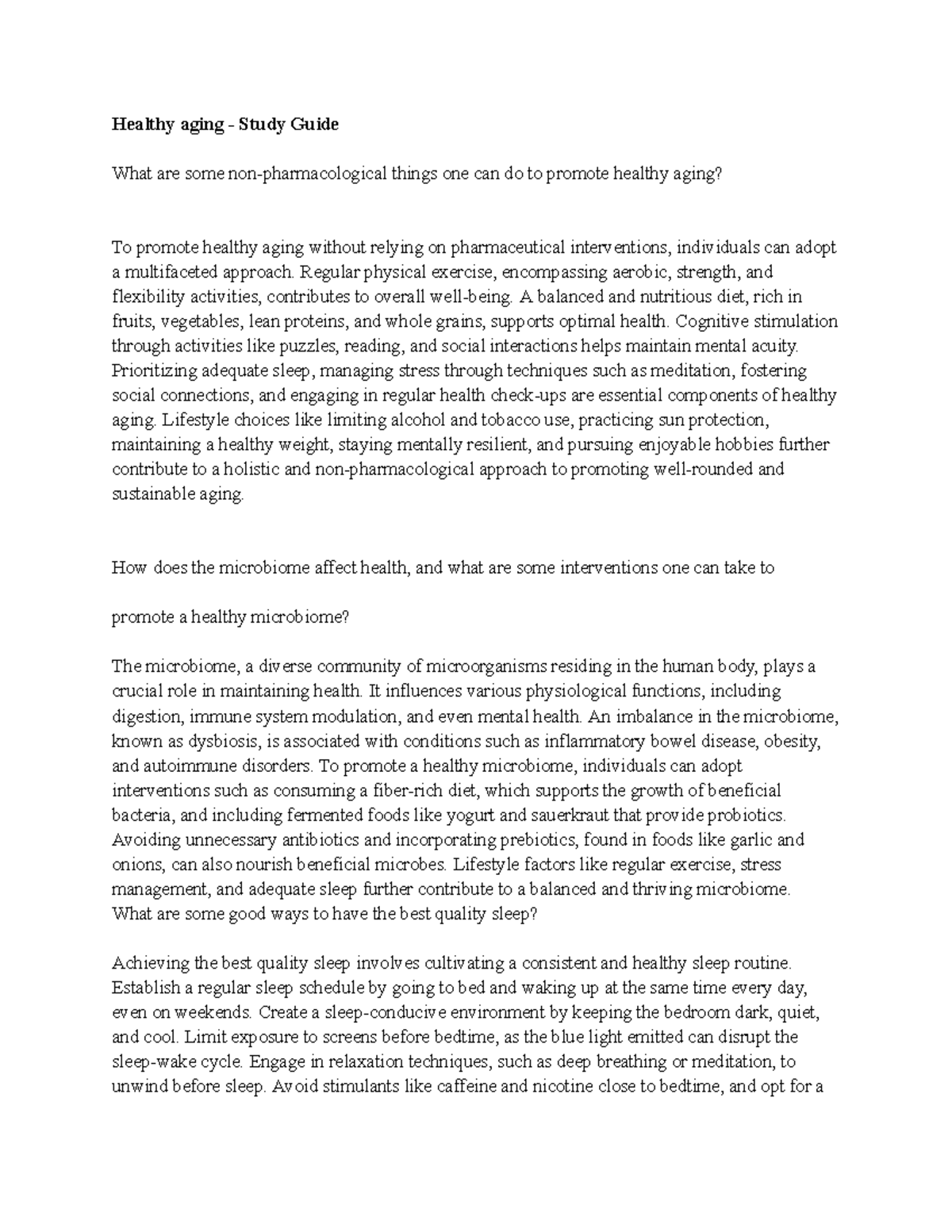 Aging weekly hw 7 - Healthy aging - Study Guide What are some non ...