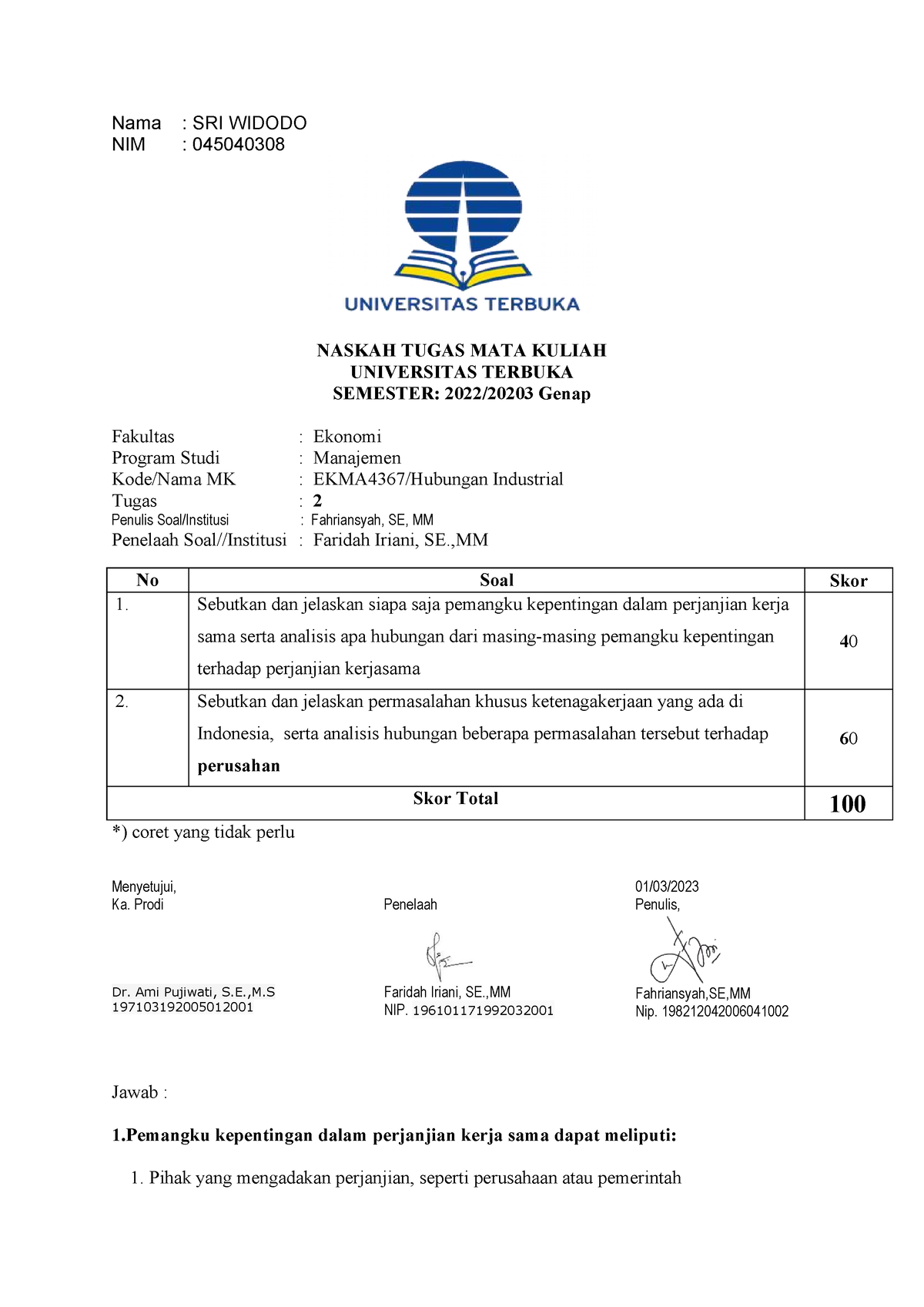 SRI Widodo - 045040308 - Tugas 2-EKMA4367(Hubungan Industrial) - Nama ...