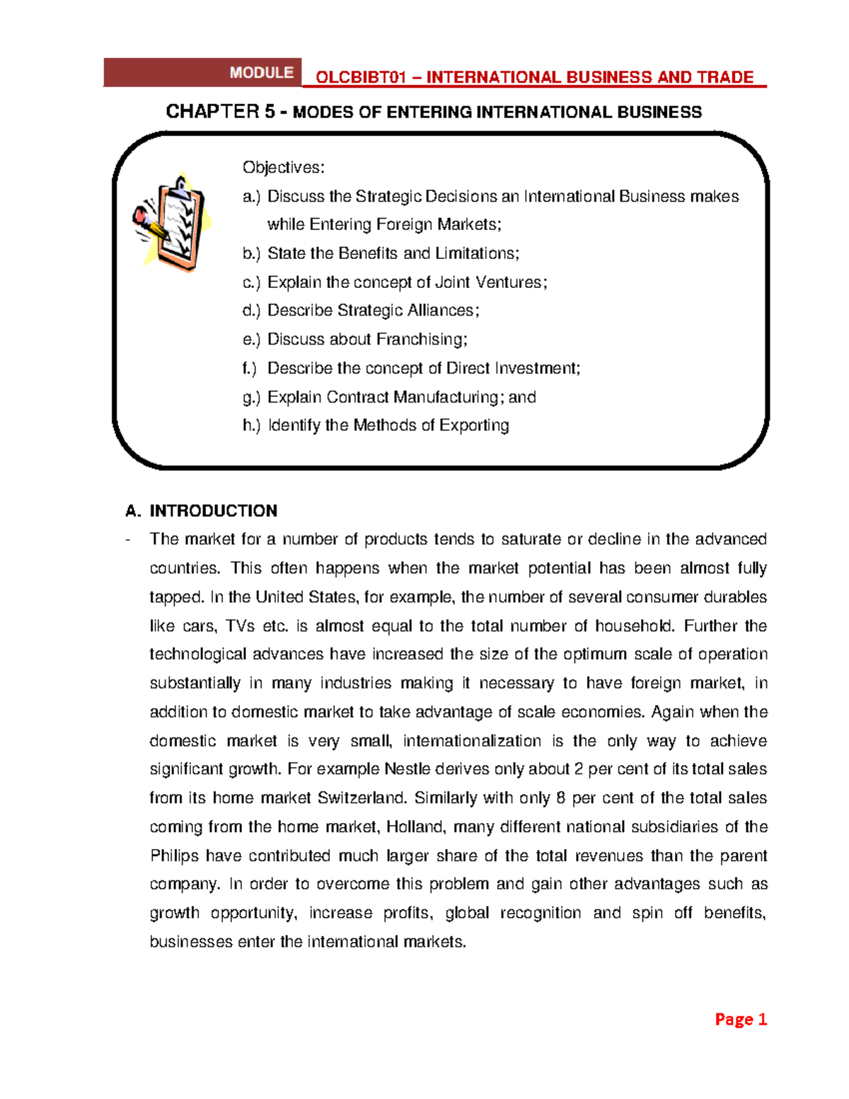 Chapter 5 - Modes OF Entering International Business - Master of ...