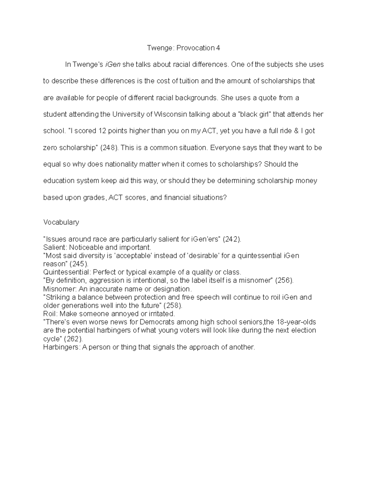 English Provocation 4 - Twenge: Provocation 4 In Twenge’s iGen she ...