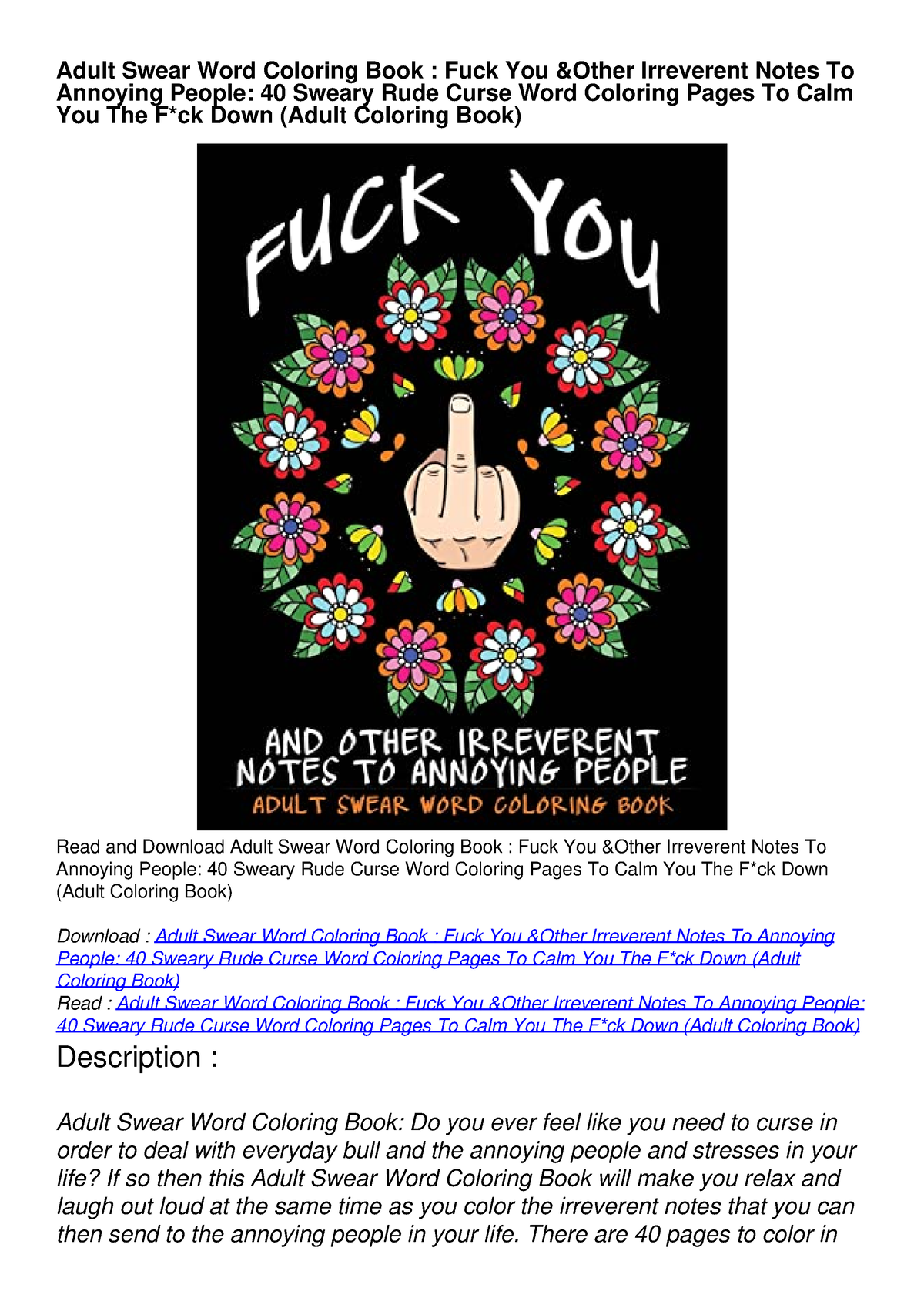 Pdf Adult Swear Word Coloring Book Fuck You Other Irreverent Notes To Annoyi There Are 40 