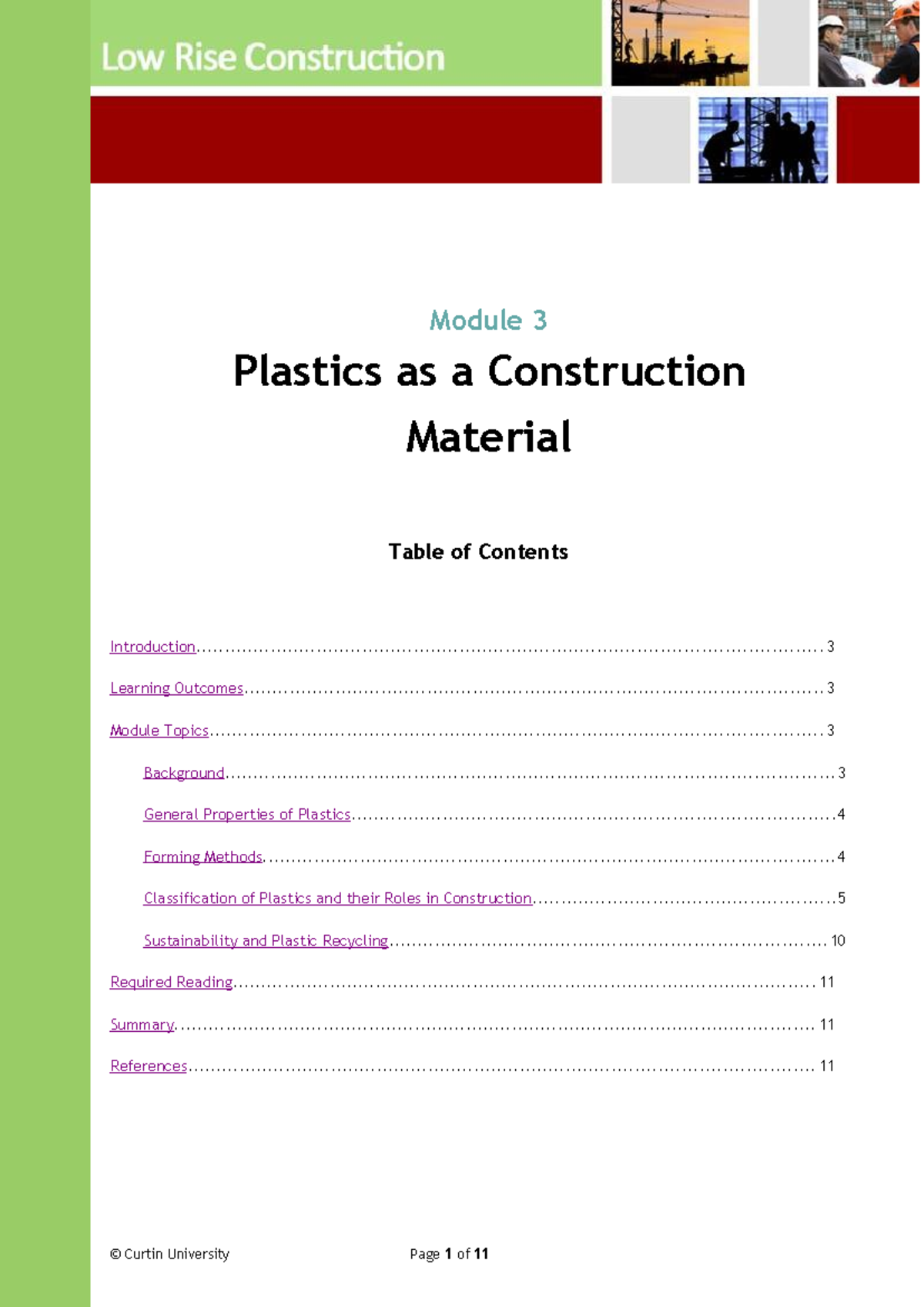 Module 3 - Plastics - Notes - Table of Contents Plastics as a ...