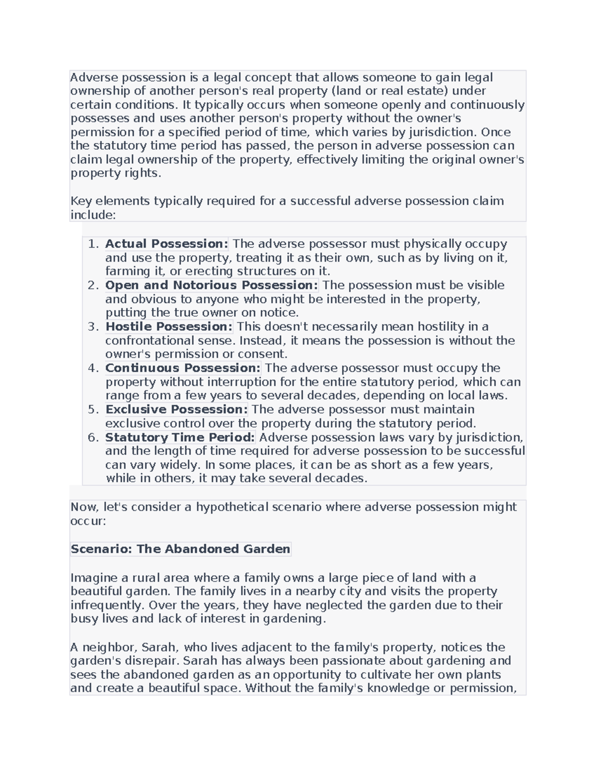 Adverse Possession RE - Adverse possession is a legal concept that ...