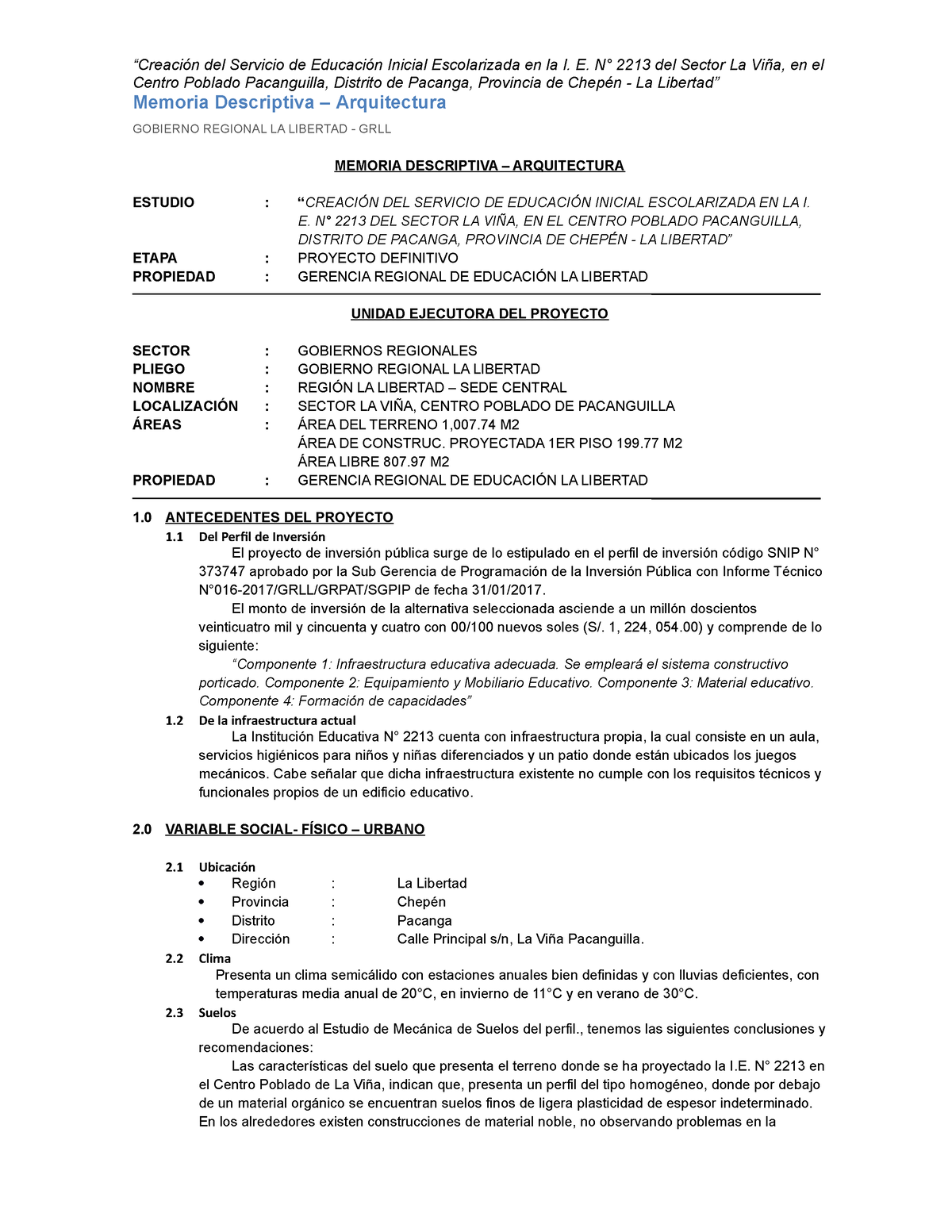 1 Memoria Descriptiva Arquitectura Y Seguridad La ViÑa - Centro Poblado 