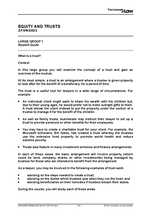 Mock Exam Paper - EQUITY AND TRUSTS Mock Examination TIME ALLOWED: ONE ...