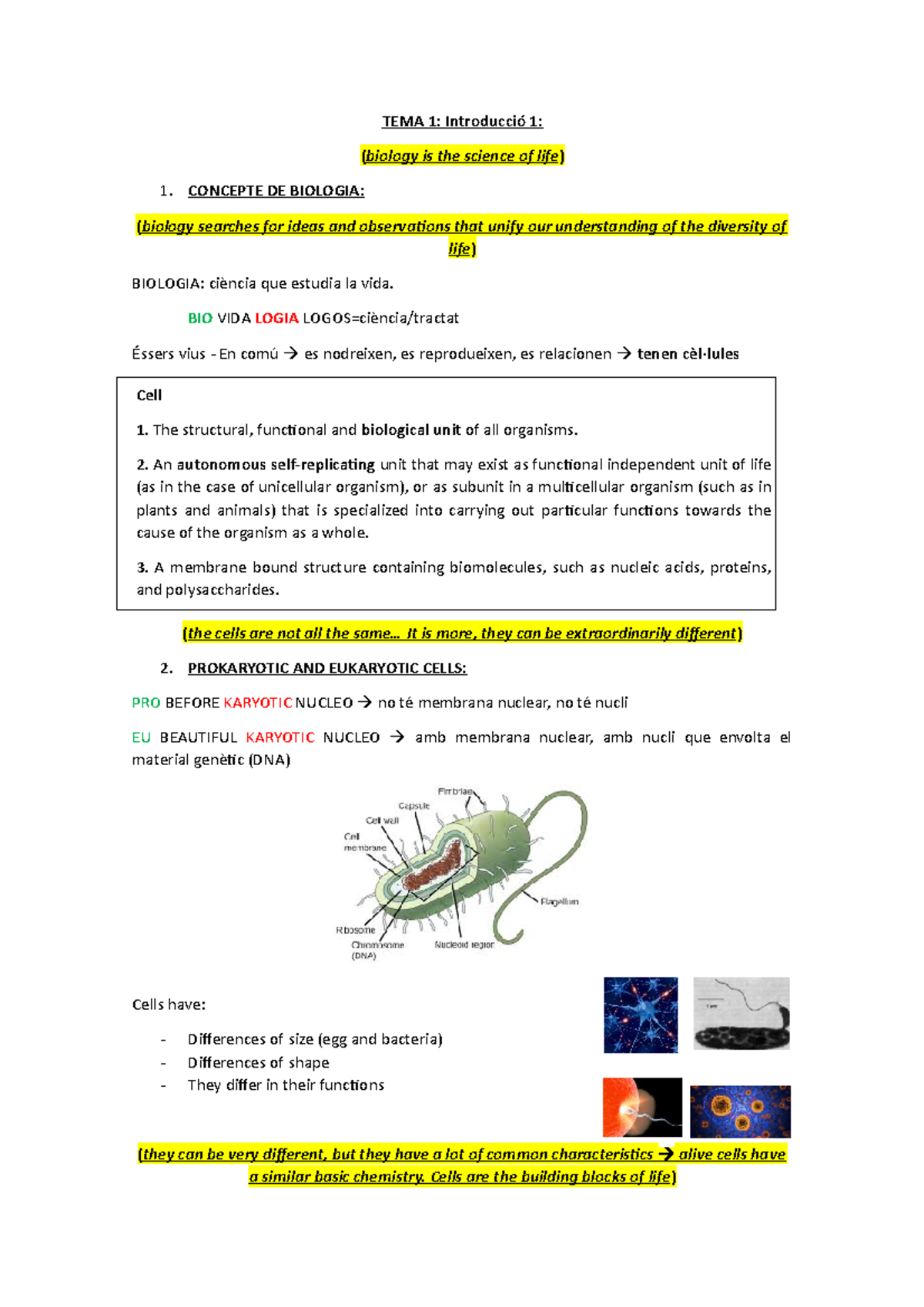 Introducció 1 - Apuntes 1 - TEMA 1: Introducció 1: (biology Is The ...