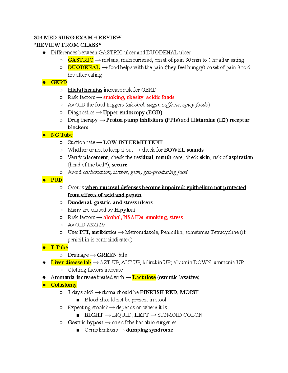 304 MED SURG EXAM 4 Review - 304 MED SURG EXAM 4 REVIEW REVIEW FROM ...