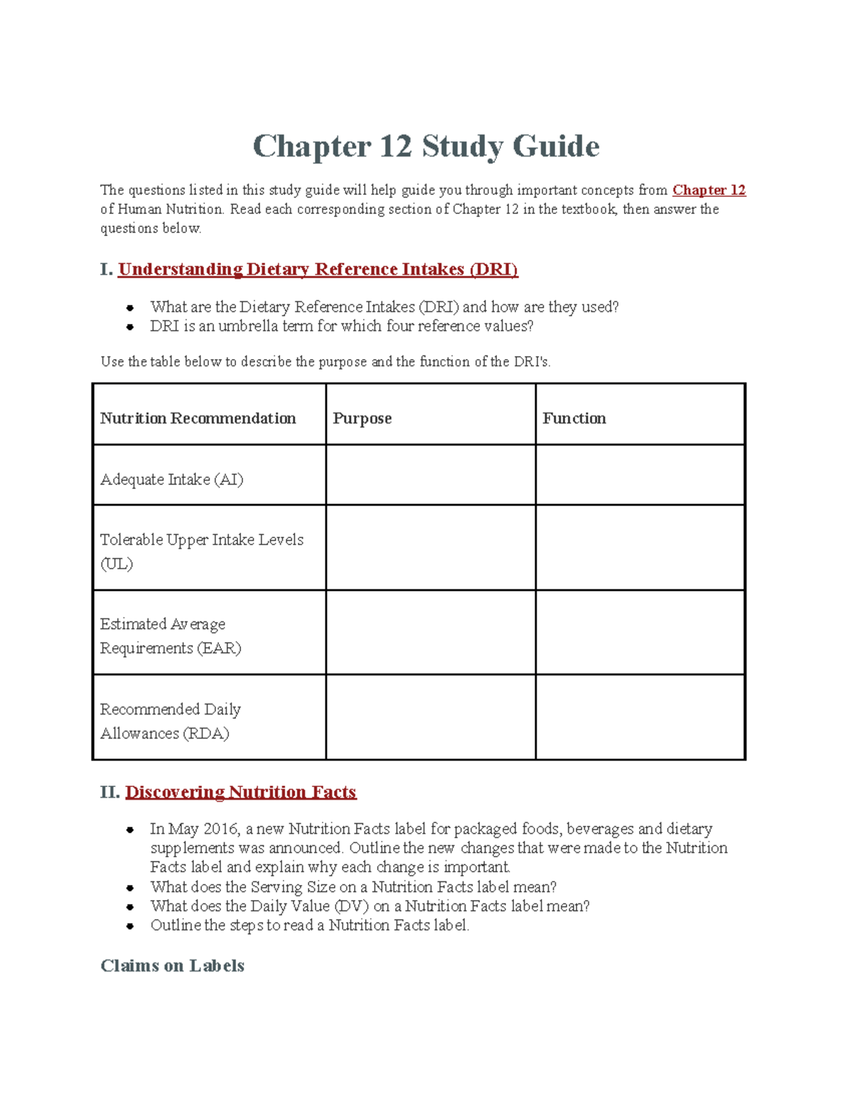 12 Study Guide - Chapter 12 Study Guide The Questions Listed In This ...