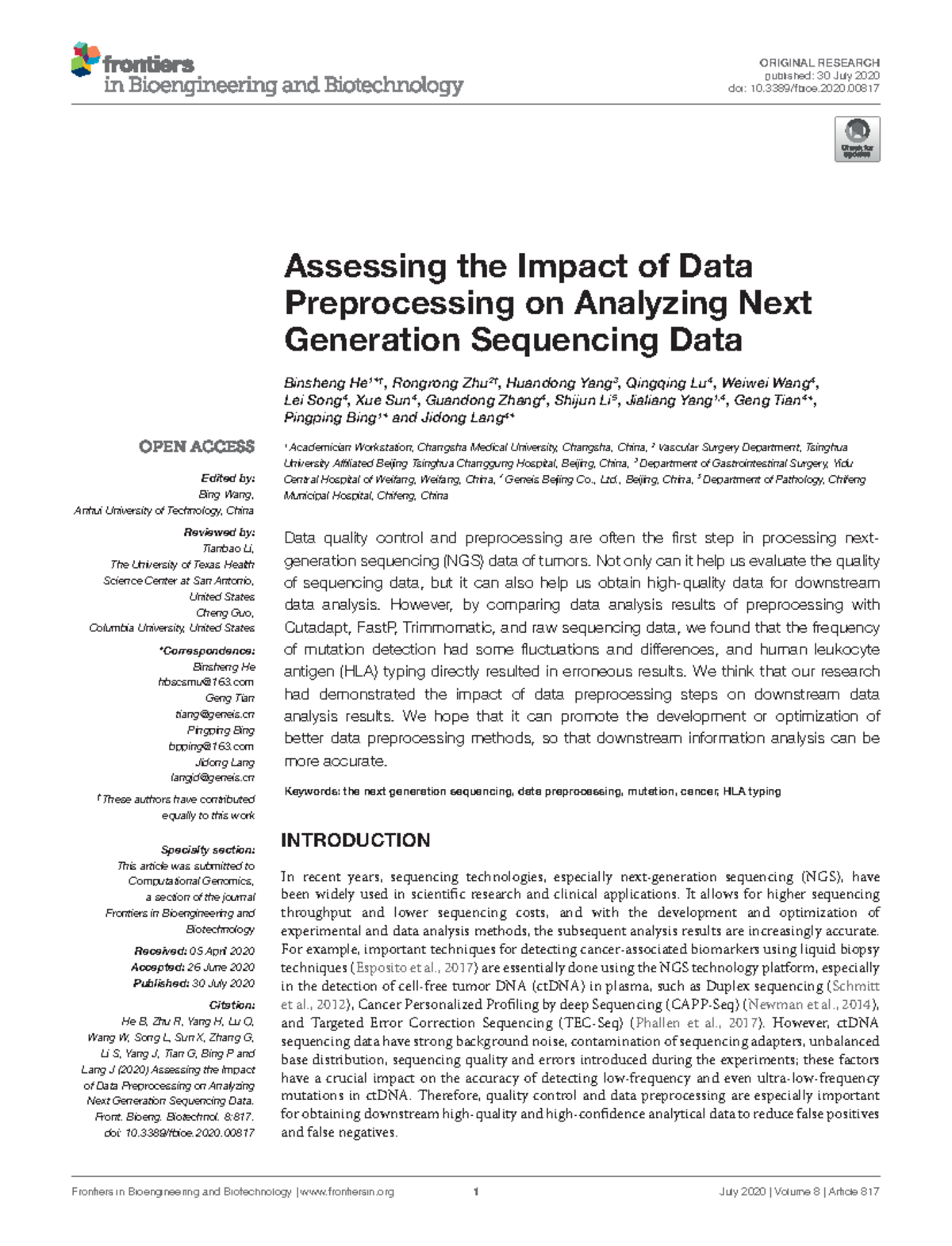 Assessing the Impact of Data Preprocessing on Analyzing Next Generation ...