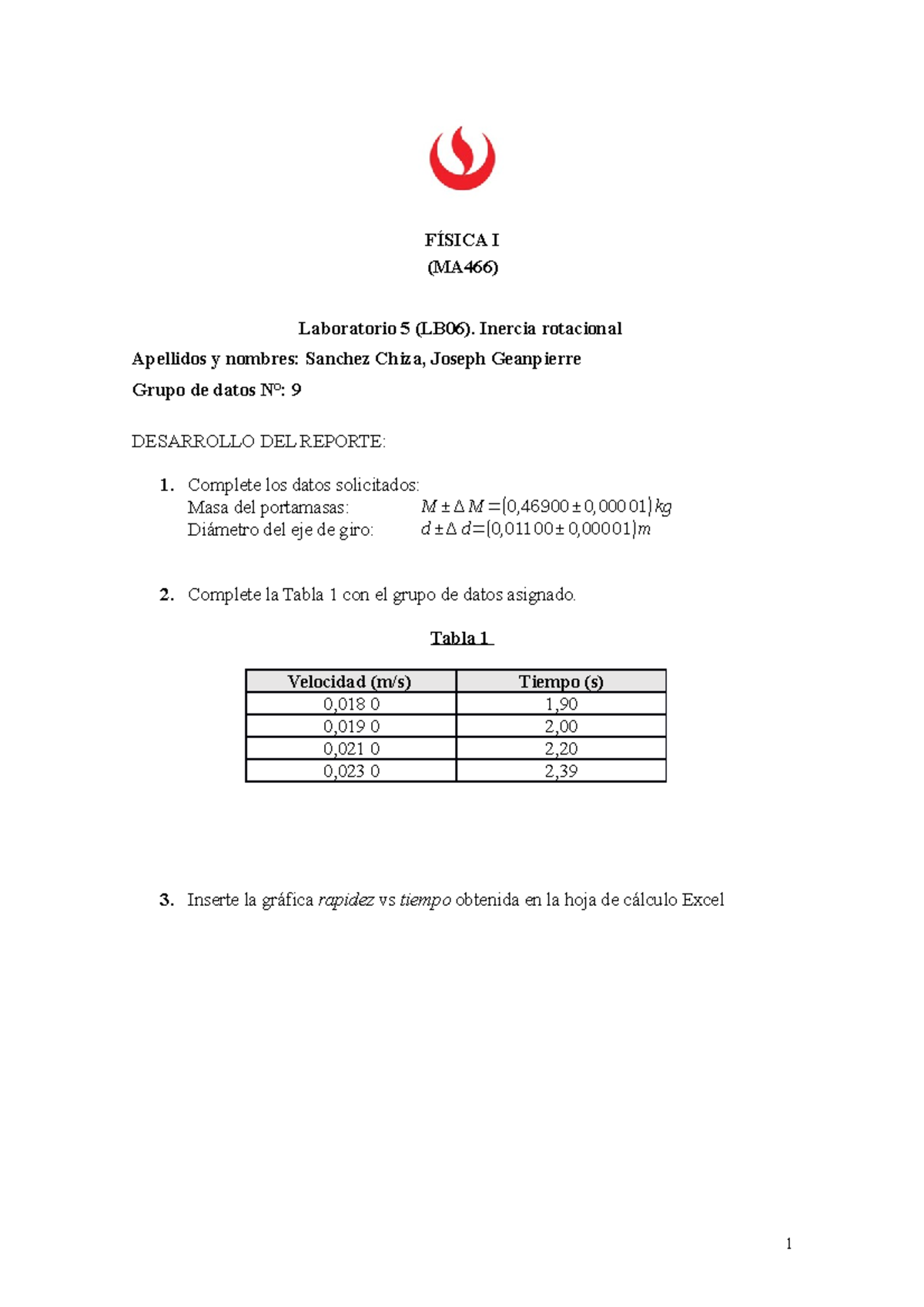 Laboratorio 5 Fisica 1 FÍsica I Ma466 Laboratorio 5 Lb06 Inercia