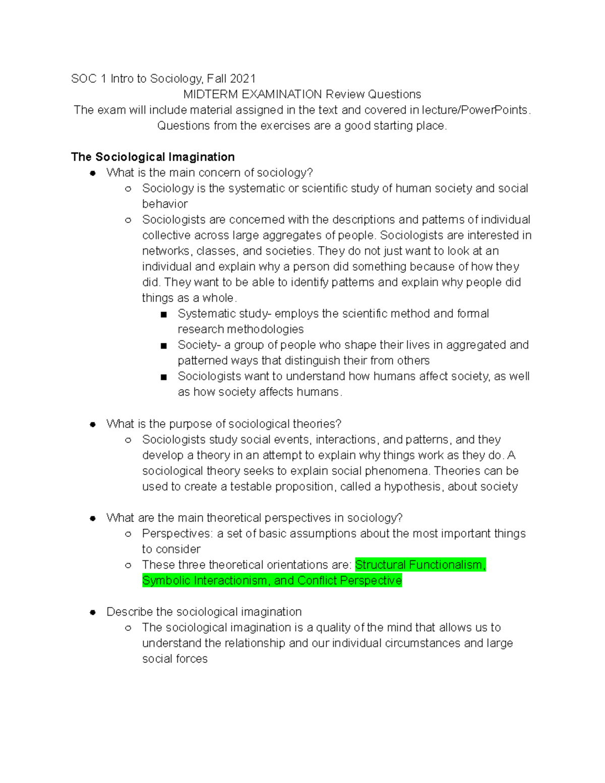 Sociology Study Guide - Lecture Notes 1-5 - SOC 1 Intro To Sociology ...