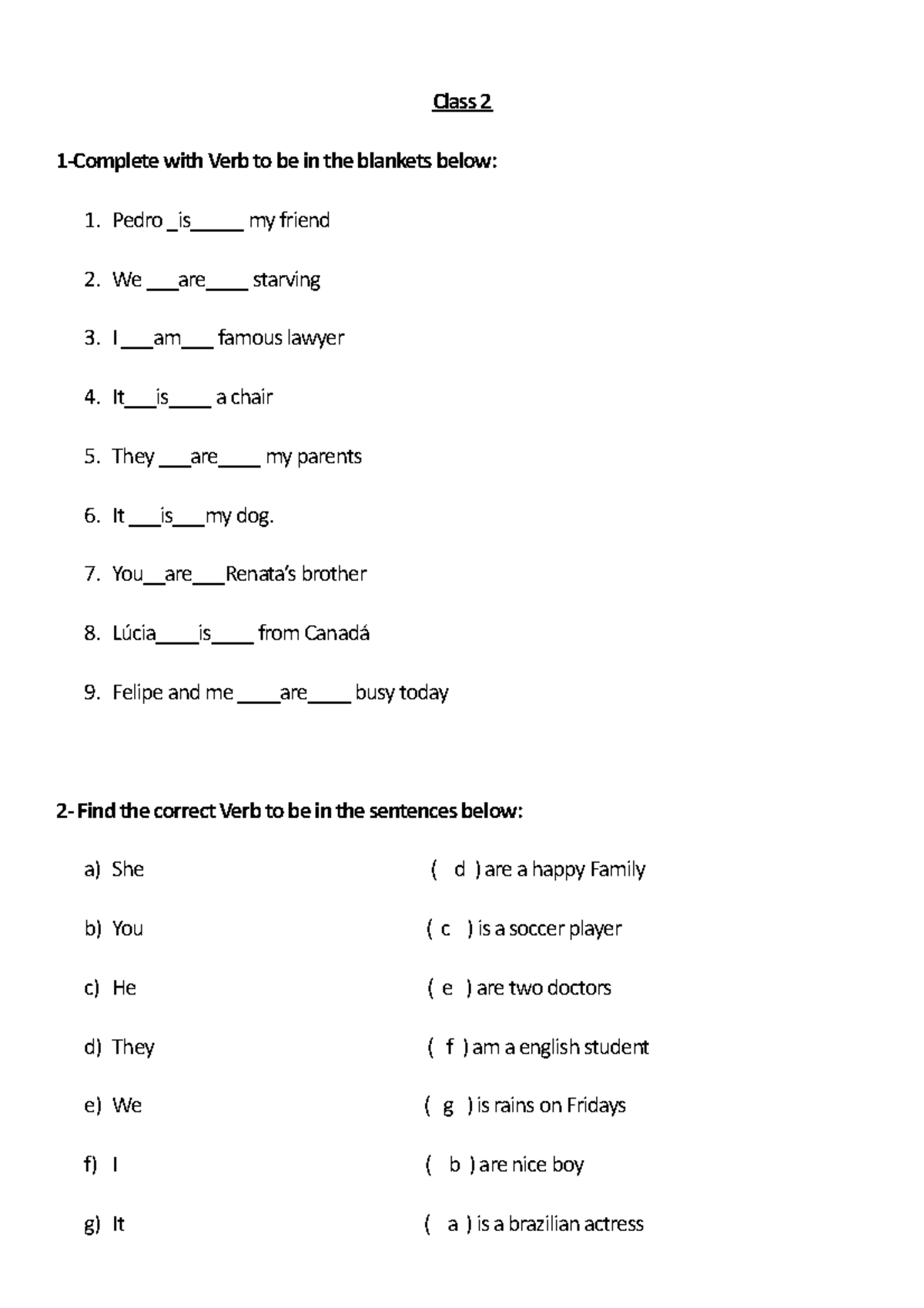 Class 2 - Atividades de simple present, verb to be e present continuous ...
