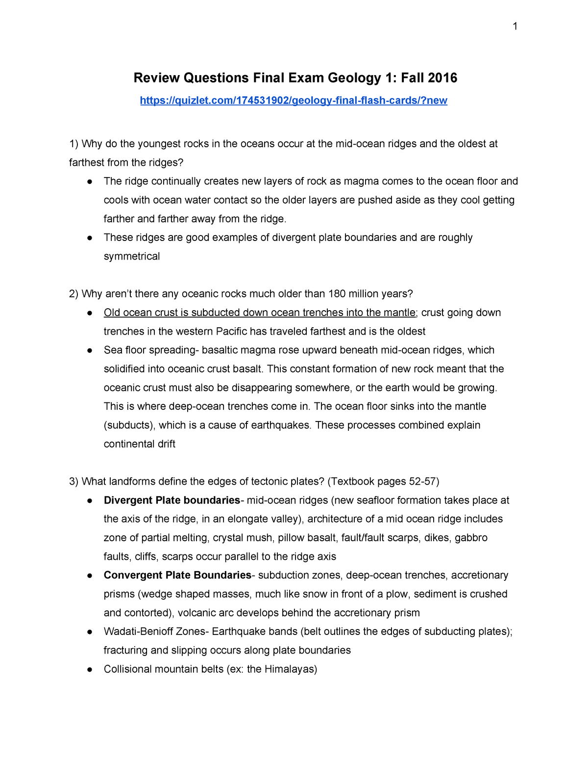 Geol001 Final Exam Answers Geol 001 Earth System Science Studocu