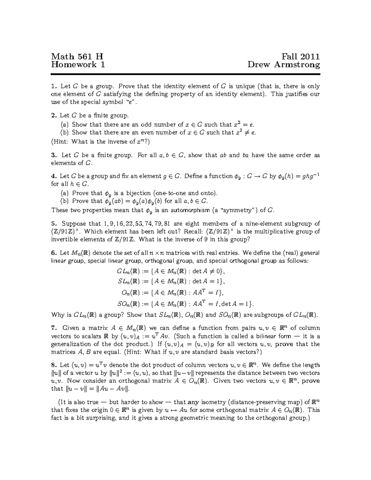 Fall 11 Hw 1 Homework Mth 561 Studocu