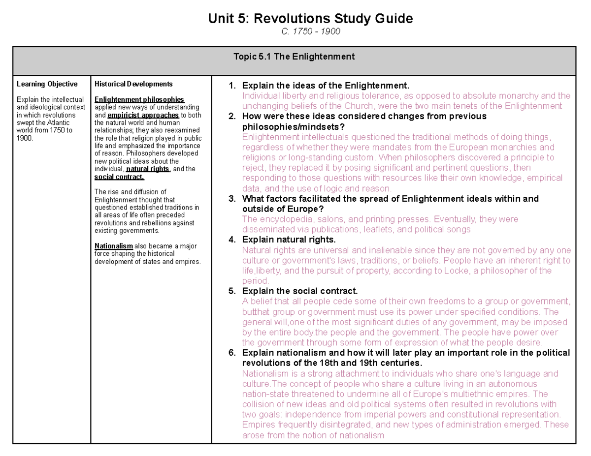 Copy of Copy of Unit 5 Revolutions Study Guide - Unit 5: Revolutions ...