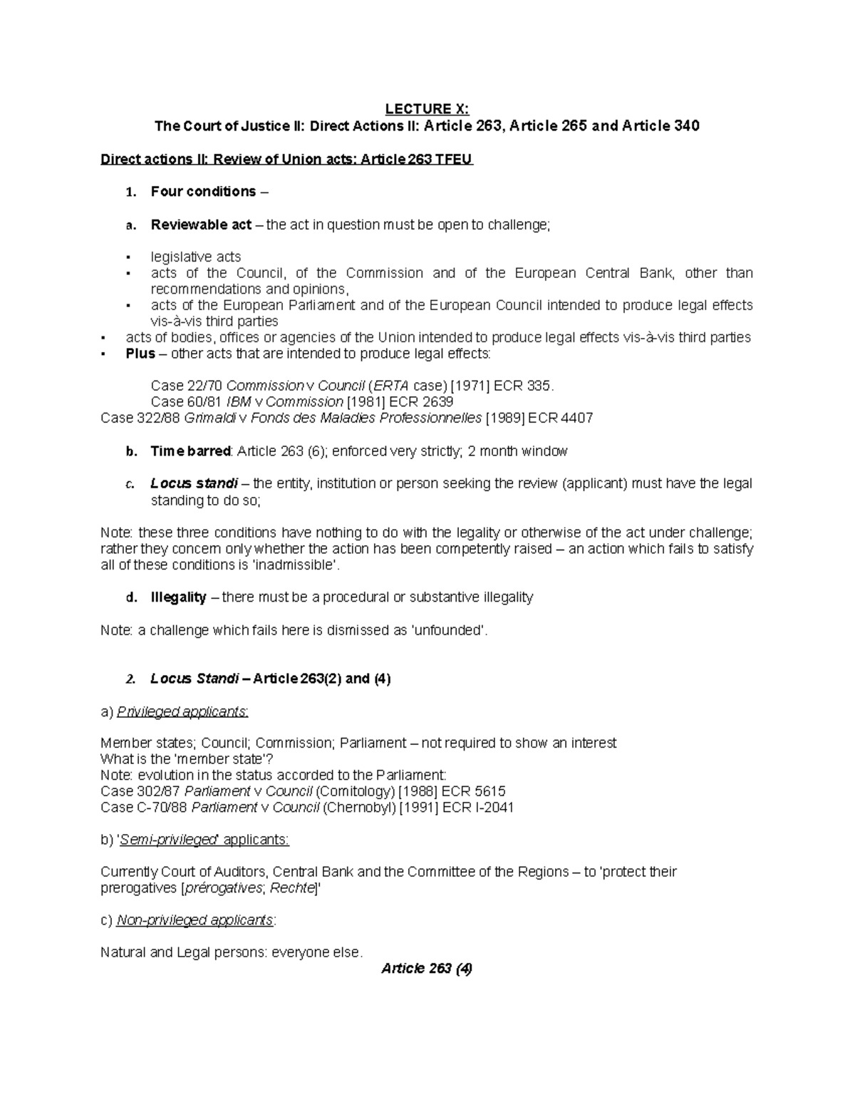 Eu - w10 lecture handout - LECTURE X: The Court of Justice II: Direct ...