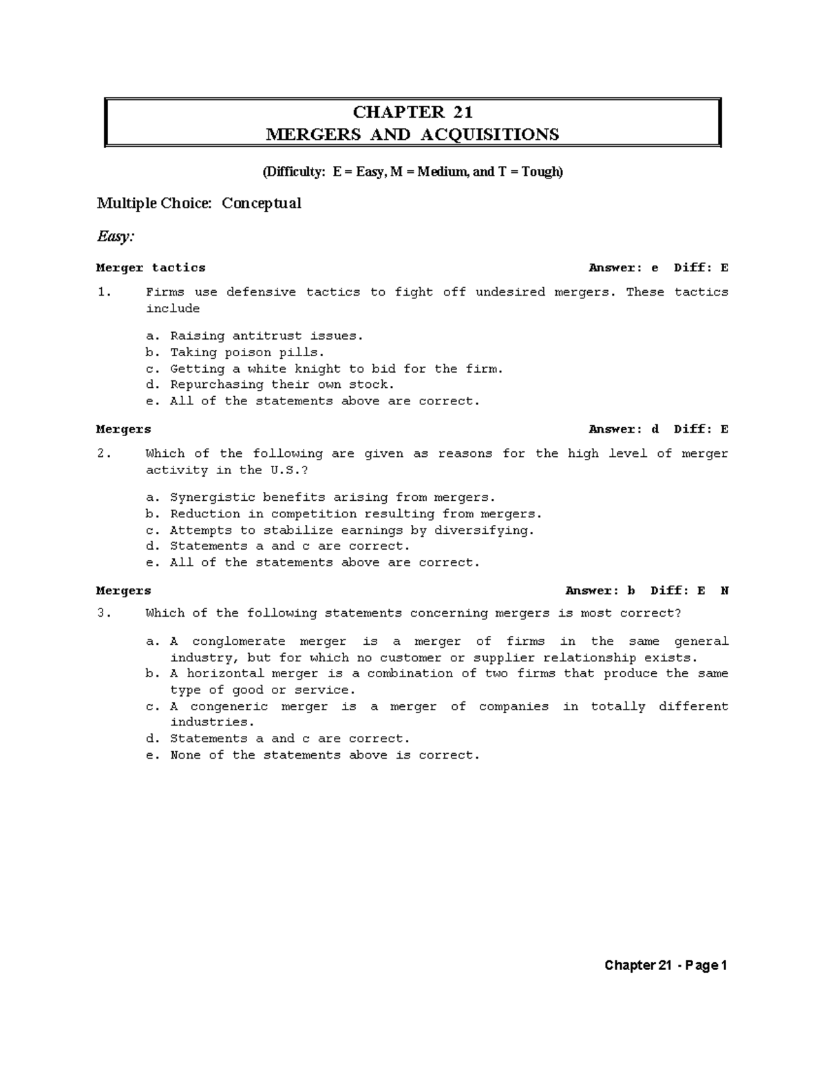TB Chapter 21 Mergers and Acquisitions - CHAPTER 21 MERGERS AND ...
