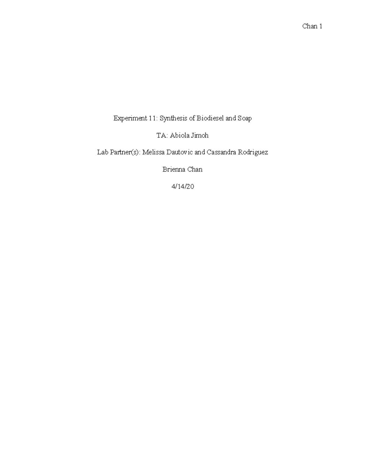 Experiment 11 Soap Lab assignment Experiment 11 Synthesis of