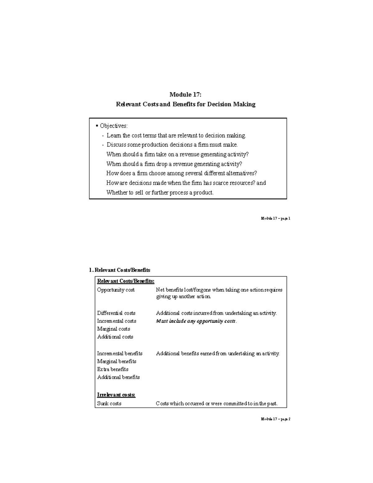 Module 17 - Lecture Notes 17 - Module 17 – Page 1 Module 17: Relevant ...