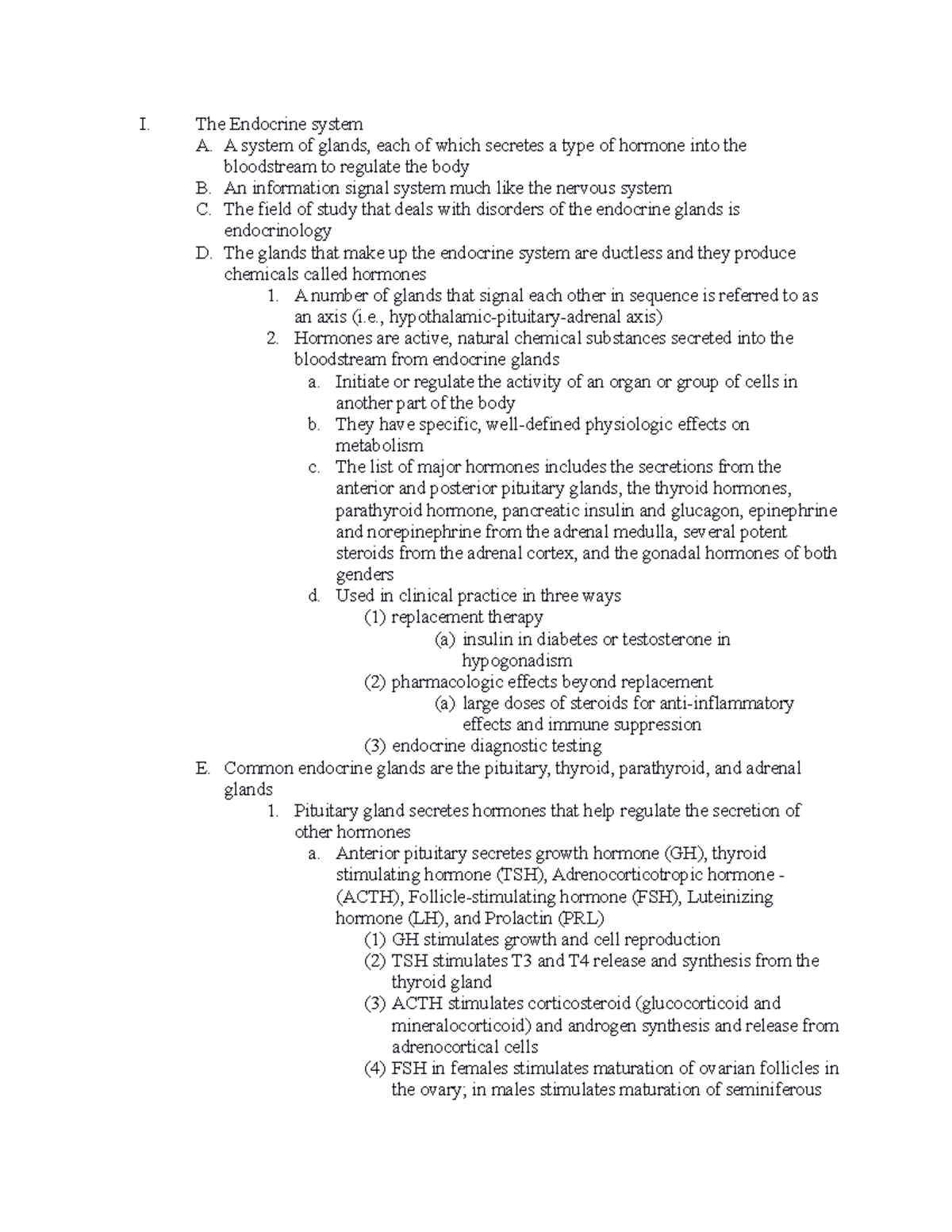 Endocrine system Pharm Notes - I. The Endocrine system A. A system of ...