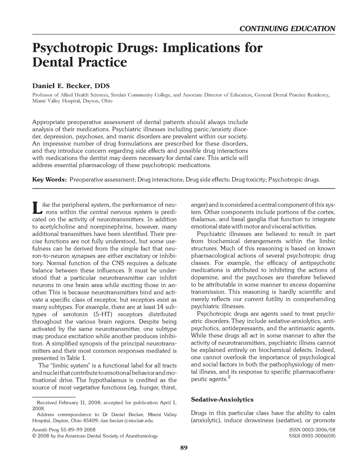 Drugs Acting on CNS - N/A - Psychotropic Drugs: Implications for Dental ...