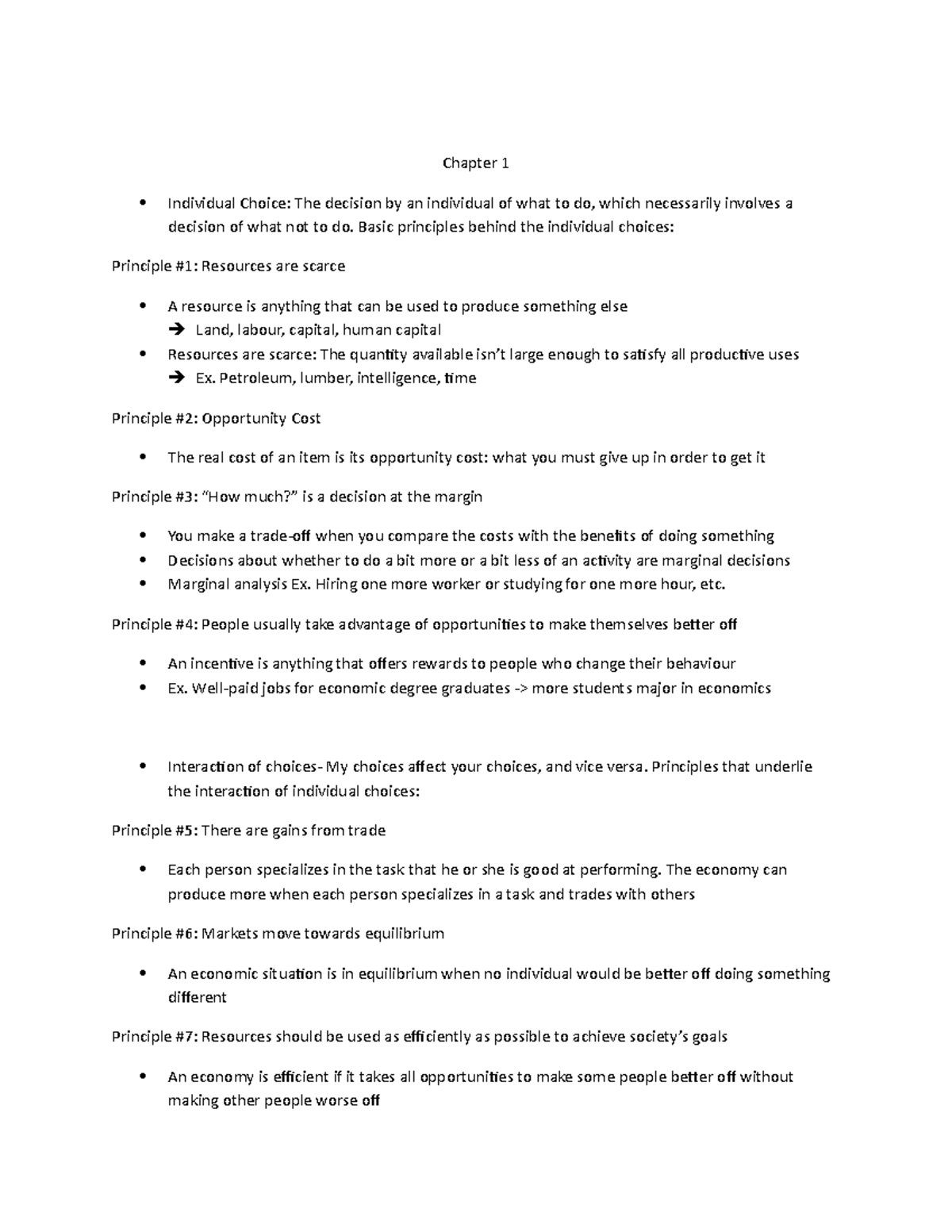 Textbook Notes - Chapter 1 Individual Choice: The decision by an ...