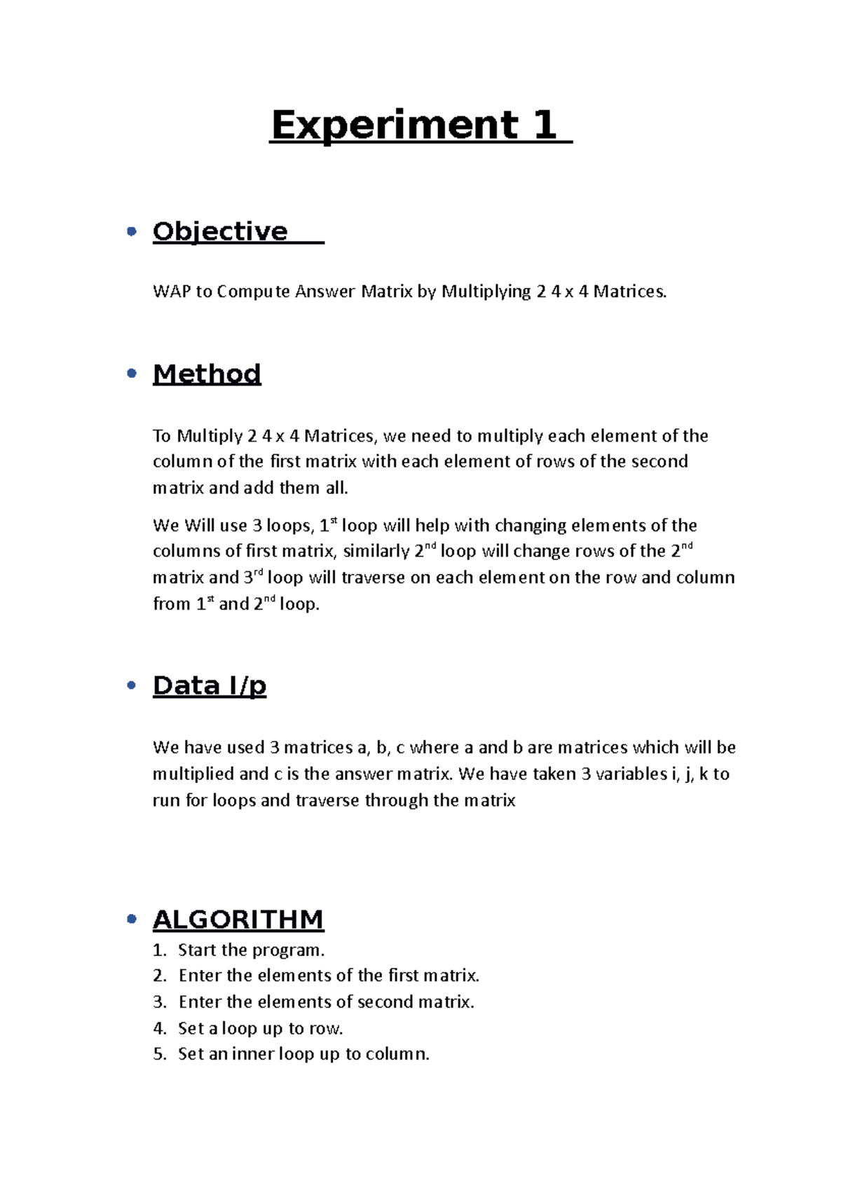 Experiment 1 CM - CM COMPUTATONAL METHODS - Experiment 1 Objective WAP ...