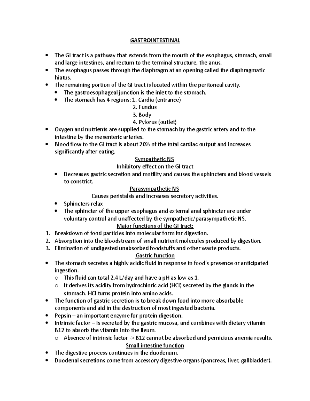 Gastrointestinal - Med surg - GASTROINTESTINAL The GI tract is a ...