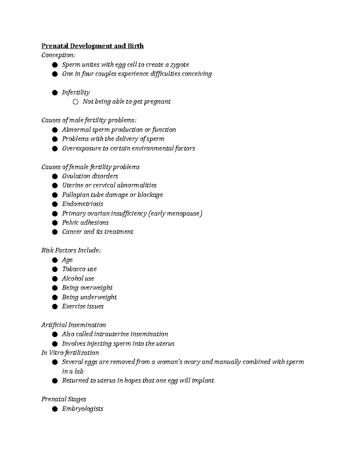 Chapter 4 - Lecture notes 4 - Prenatal Development and Birth Conception ...