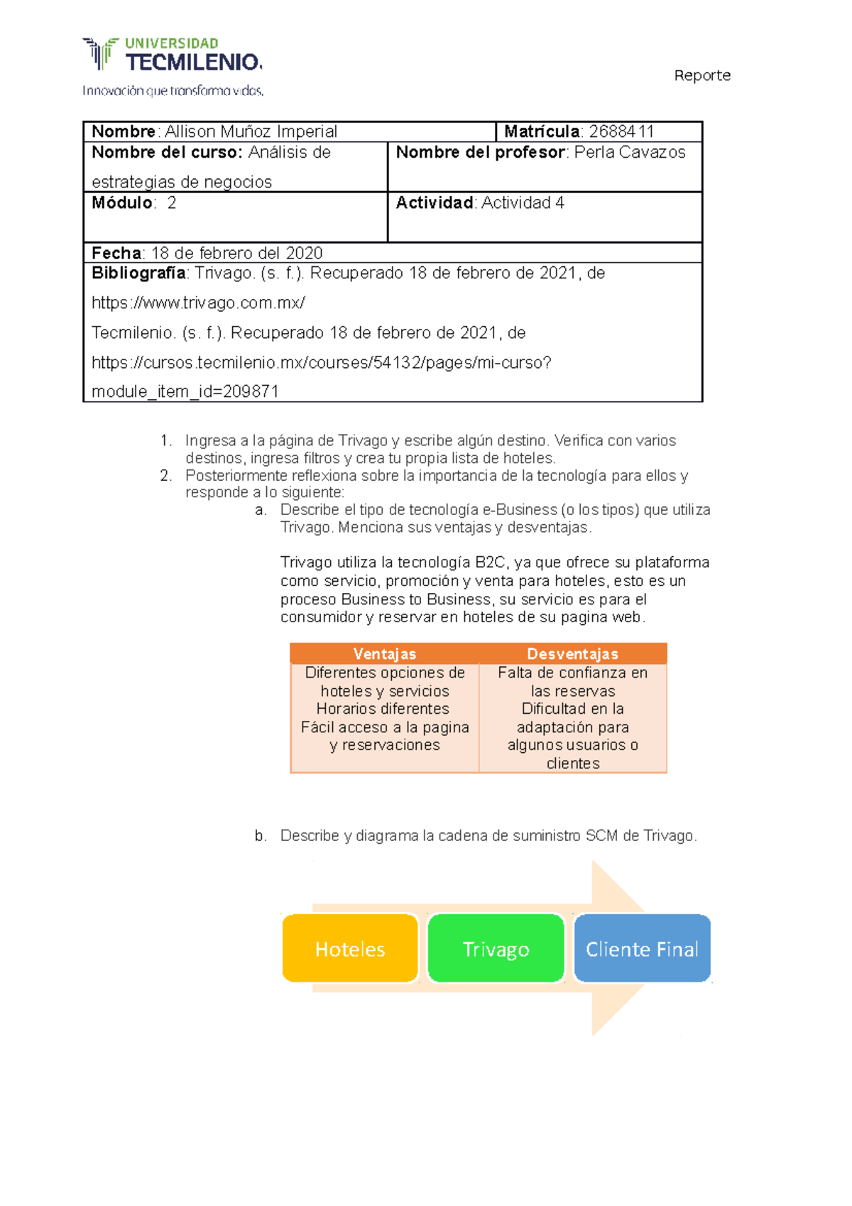 Actividad 4 Analisis estr de neg - Reporte Nombre : Allison Muñoz Imperial  Matrícula : 2688411 - Studocu