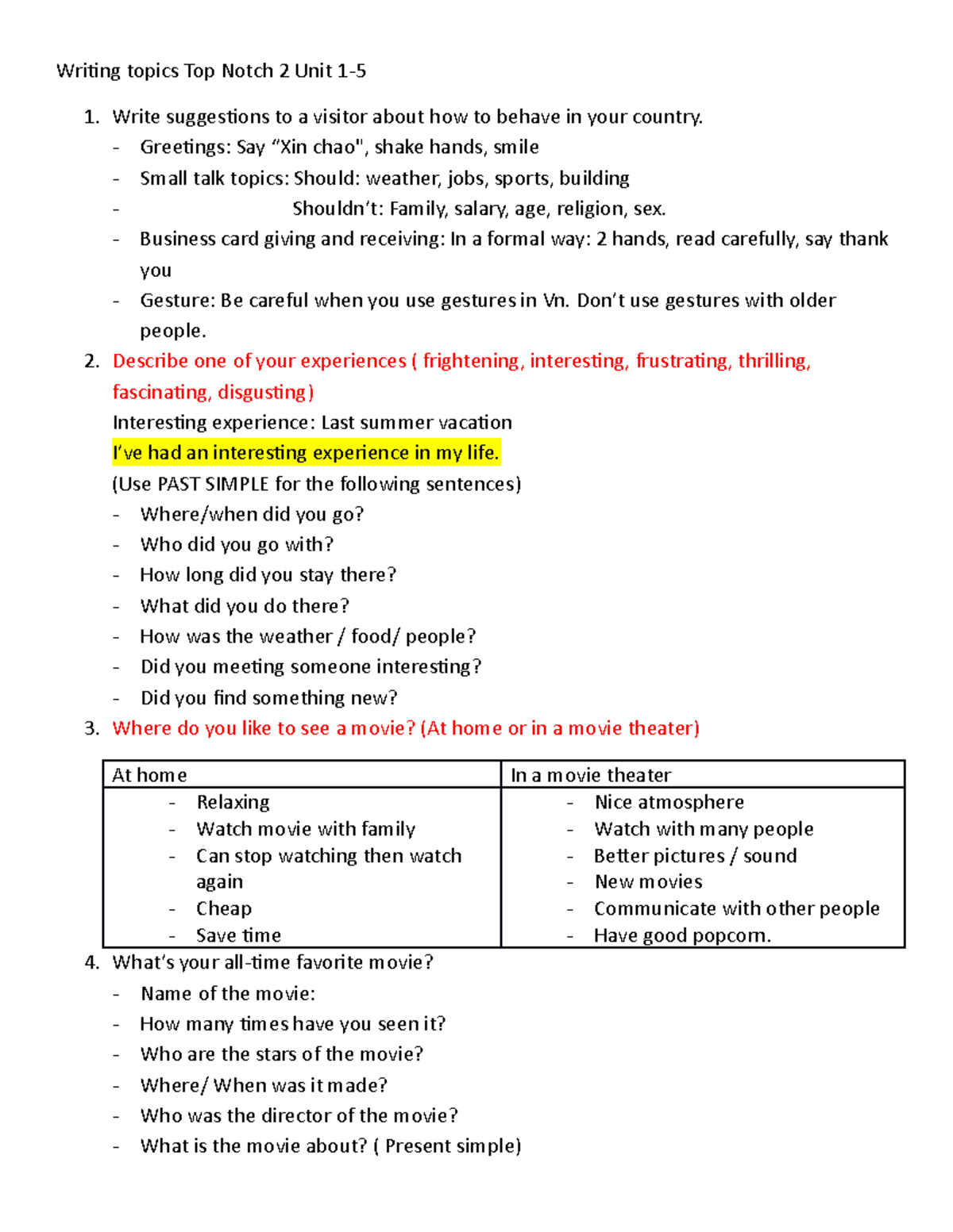 Documentsmx writingtopicstopnotch2unit110 Writing topics Top