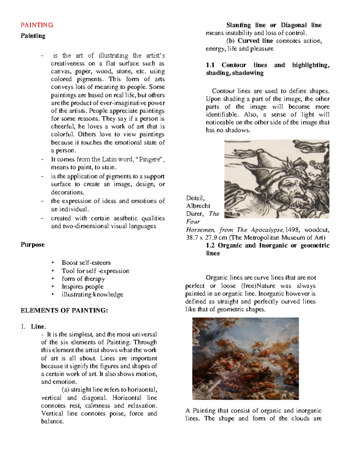 ARTSPainting Lecture notes on Painting PAINTING Painting is the