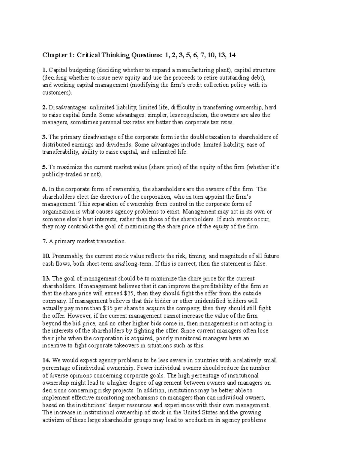 HW1 solution - week 1 - Chapter 1: Critical Thinking Questions: 1, 2, 3 ...