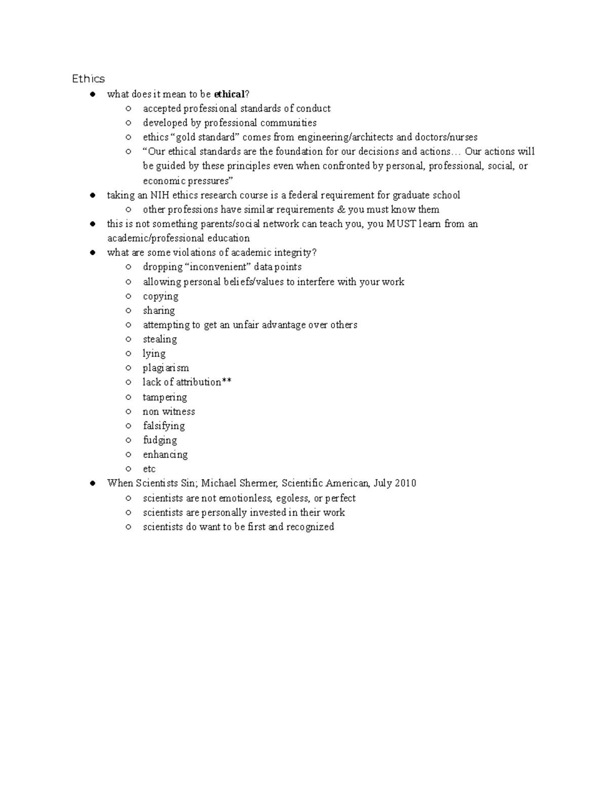 Capstone Lab Notes Ethics what does it mean to be ethical? accepted professional standards of