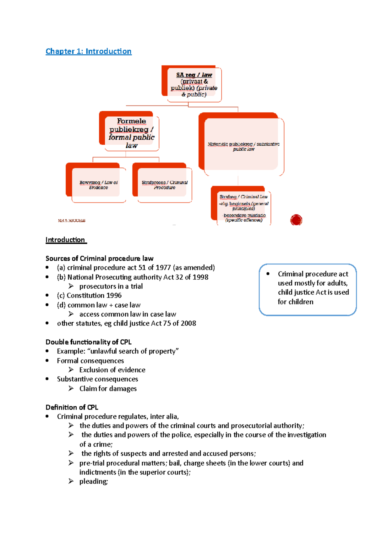 Criminal Procedure notes - Chapter 1: Introduction Introduction Sources ...