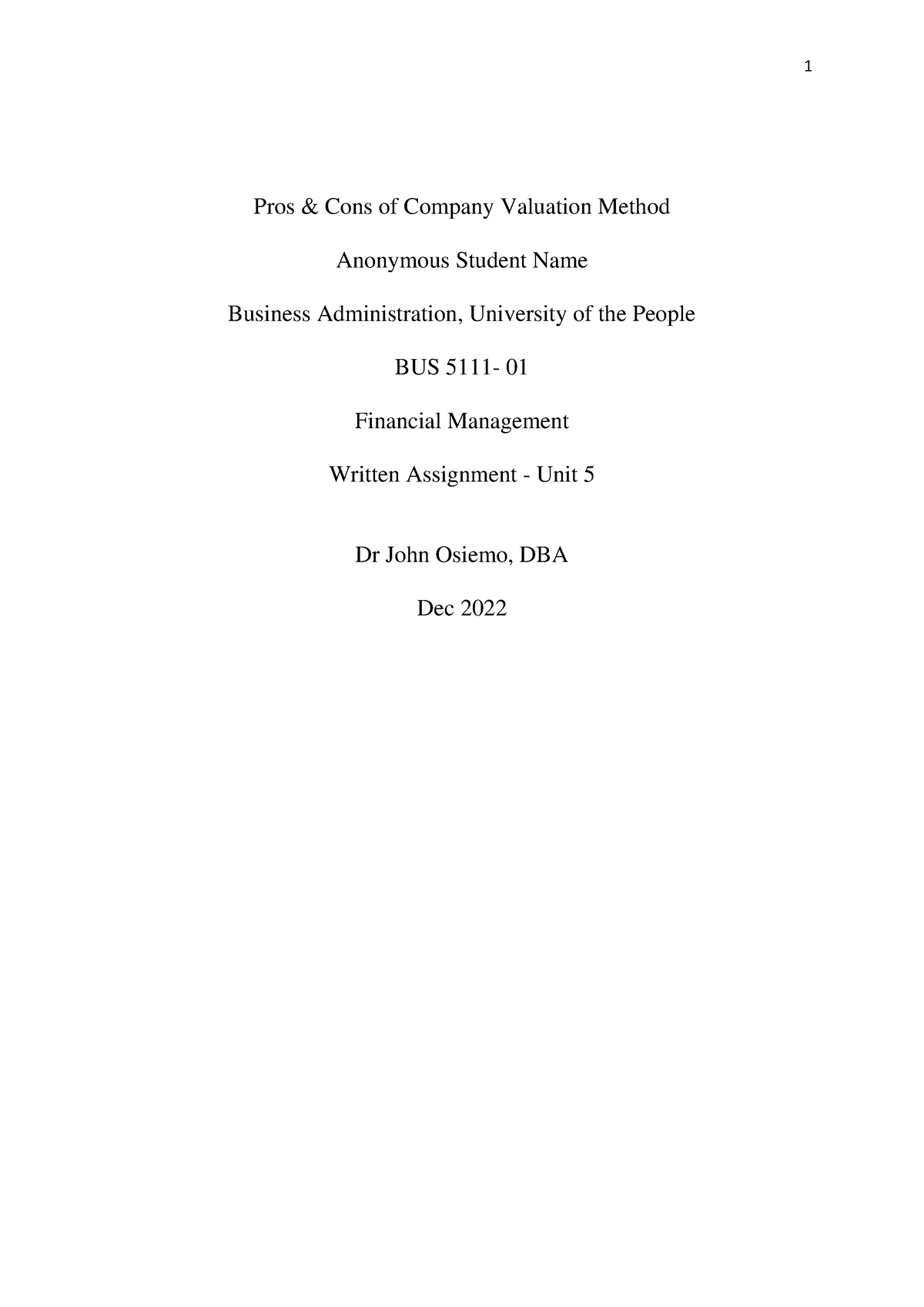 written-assingment-unit-5-pros-cons-of-company-valuation-method